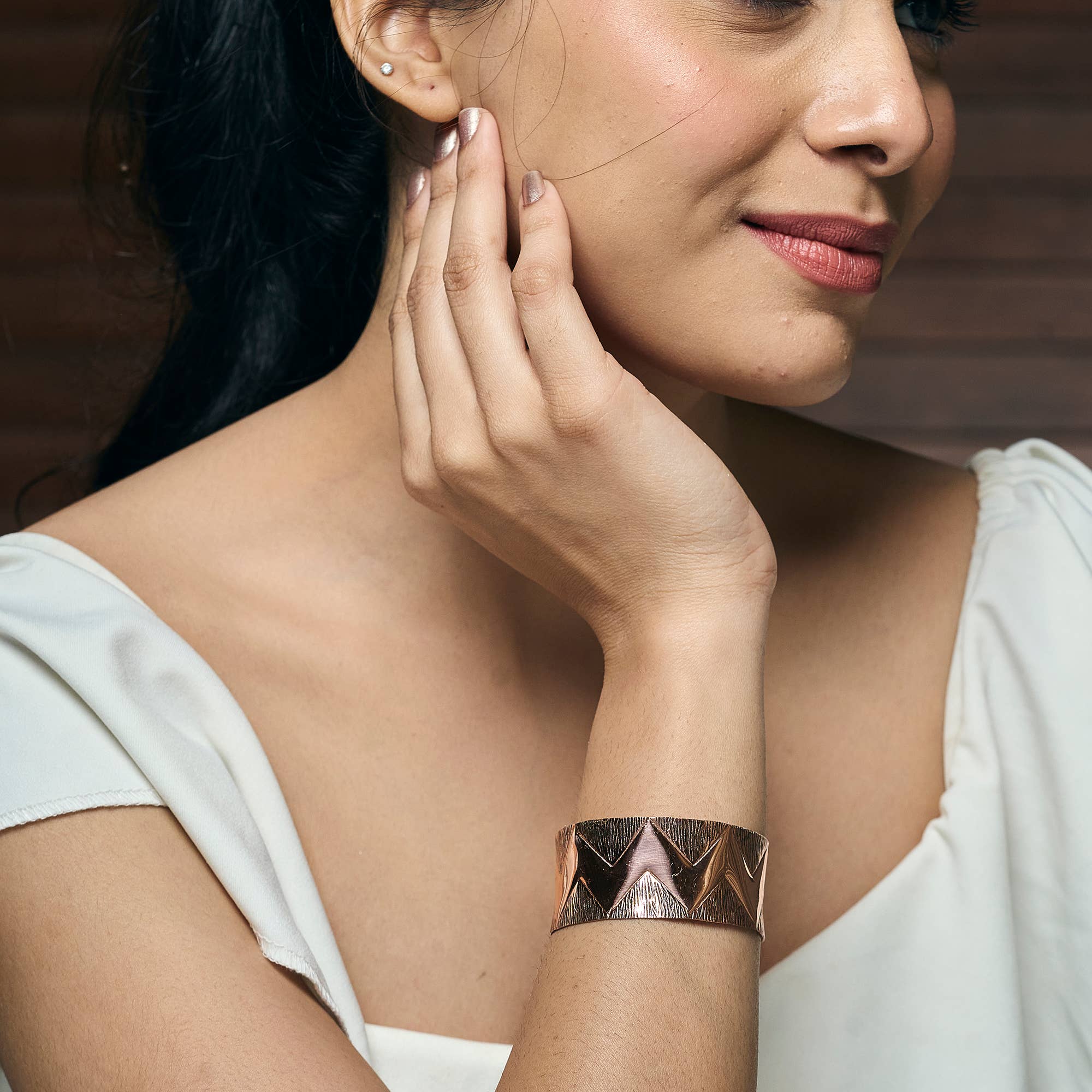 Handcrafted Zigzag Texture Copper Cuff