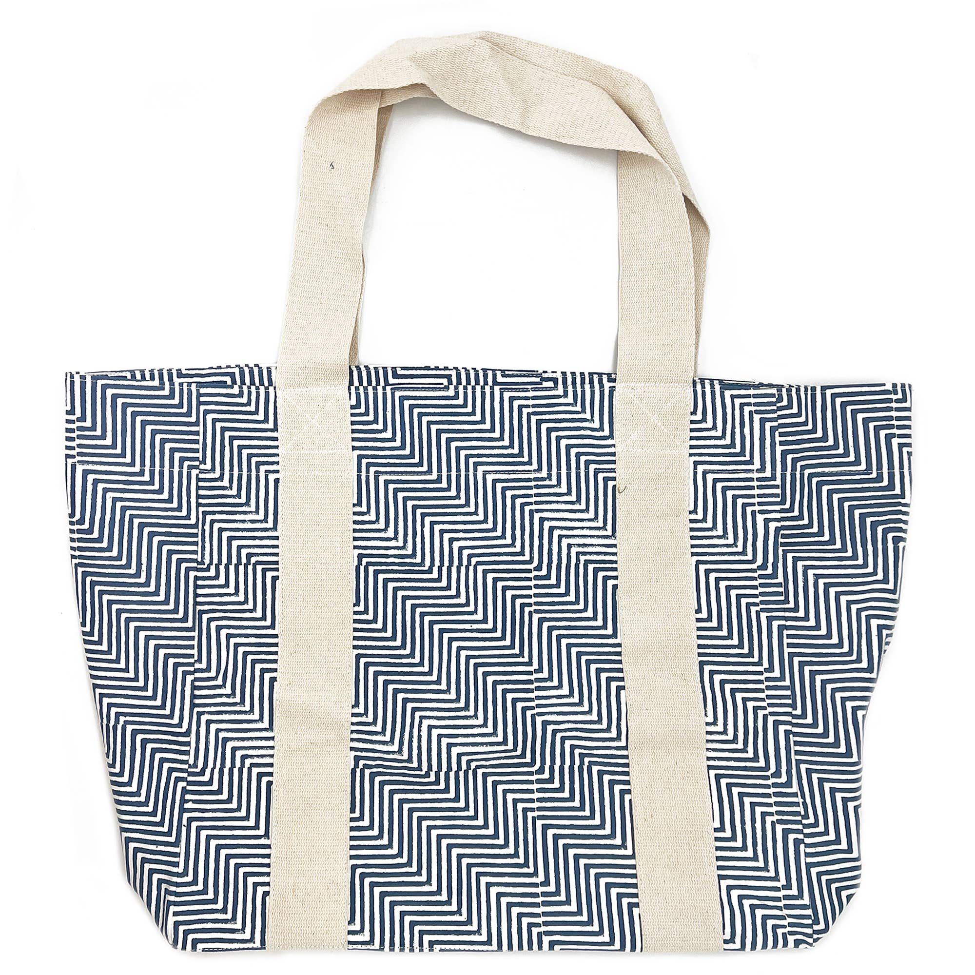Block Printed Canvas Tote - Black Zigzag