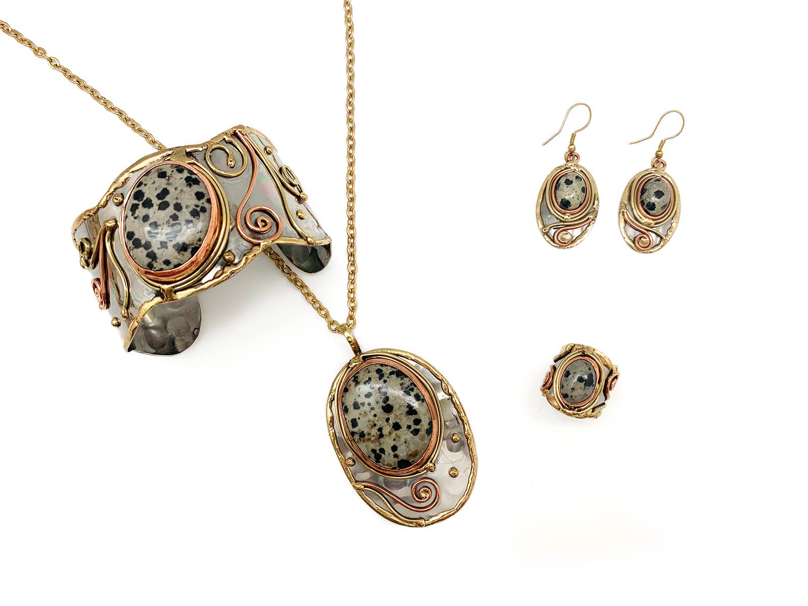 Mixed Metal and Dalmatian Jasper Stone Ring