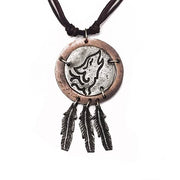 Pewter Necklace - Howling Wolf with Feathers