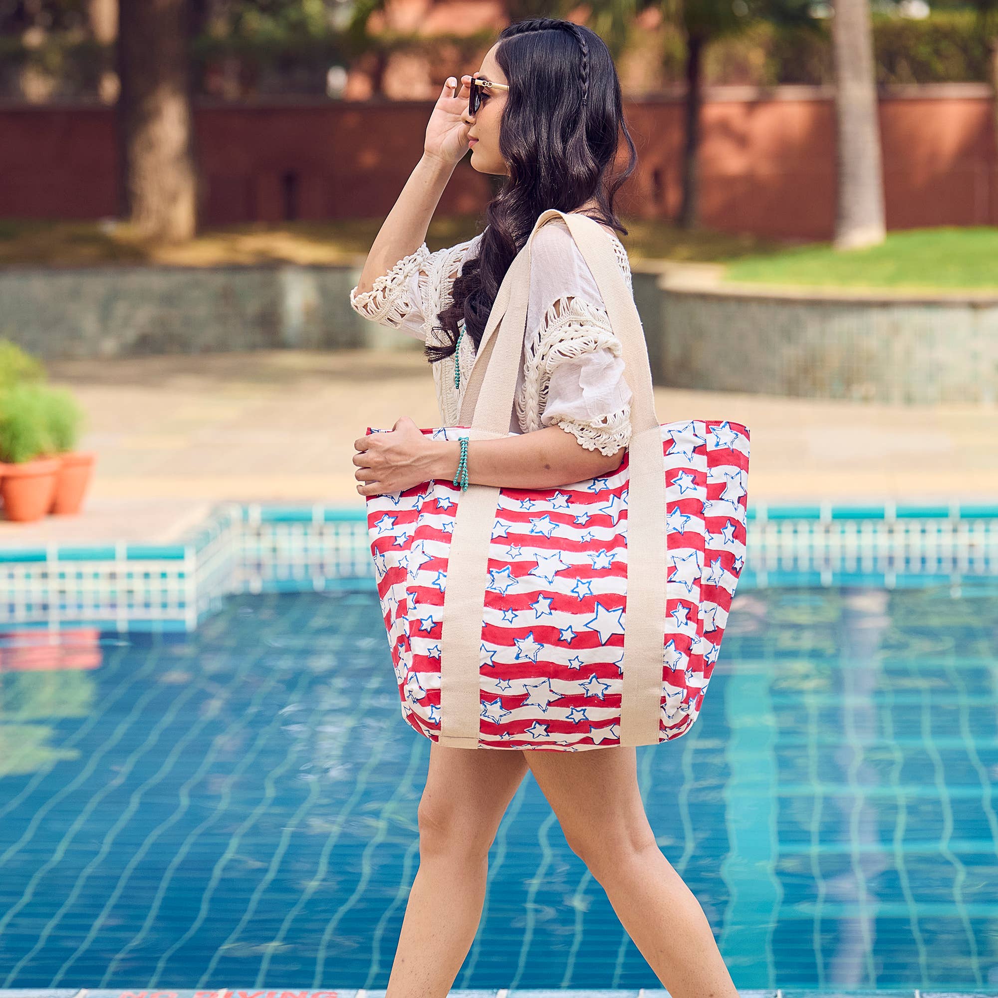 Block Printed Canvas Tote - Stars & Stripes