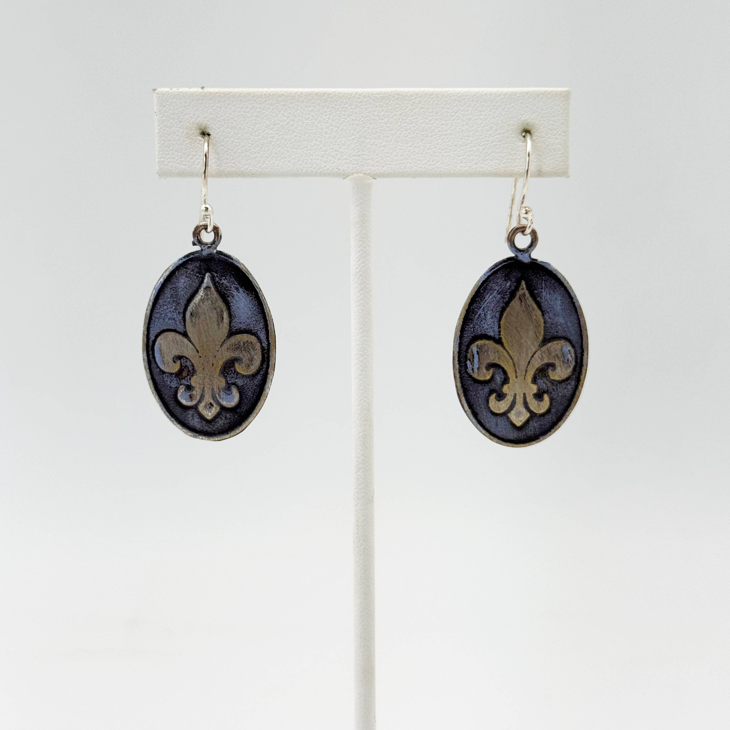 Handcrafted Silver Patina Fleur-de-lis Earrings