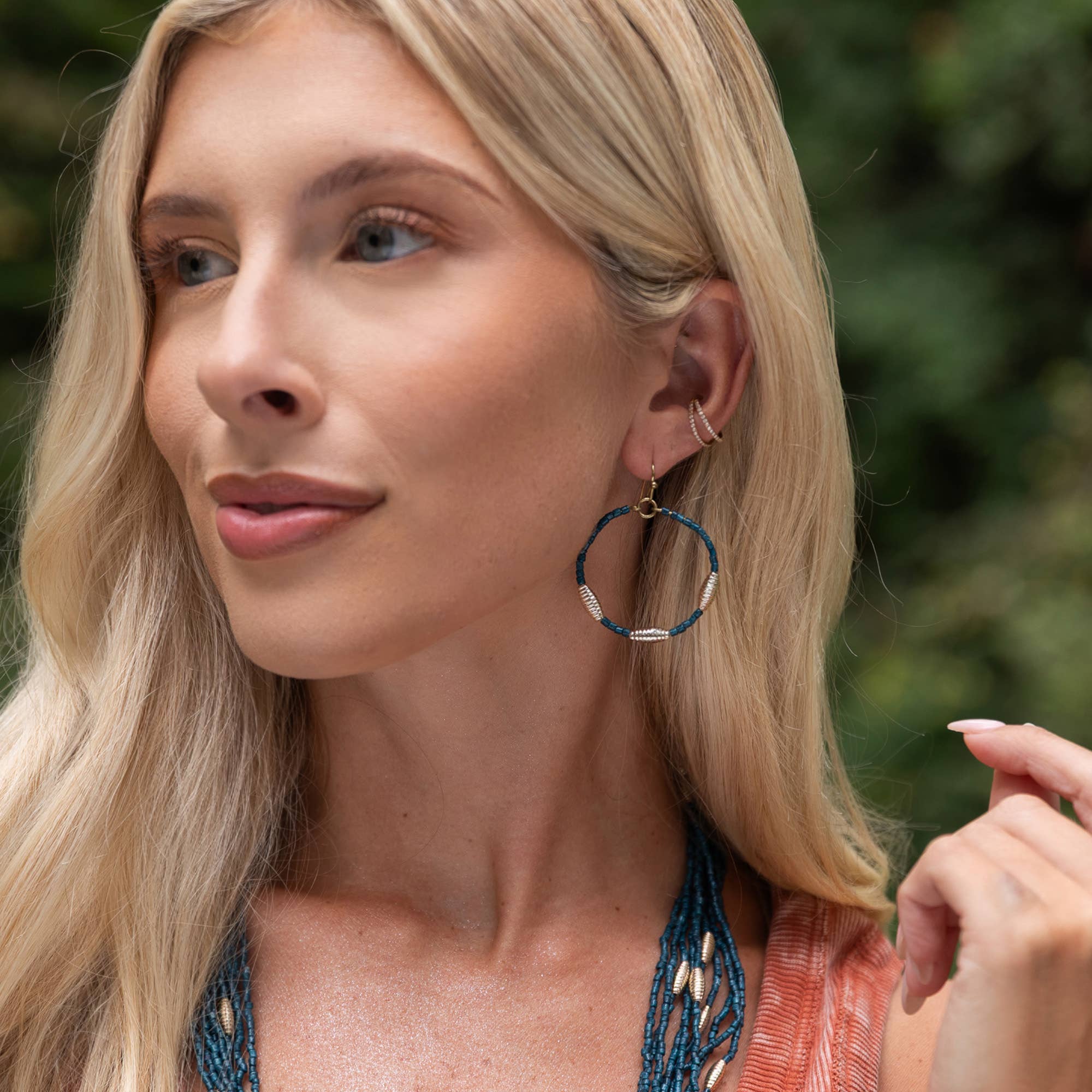 Seed Bead Hoop Earrings - Midnight Blue