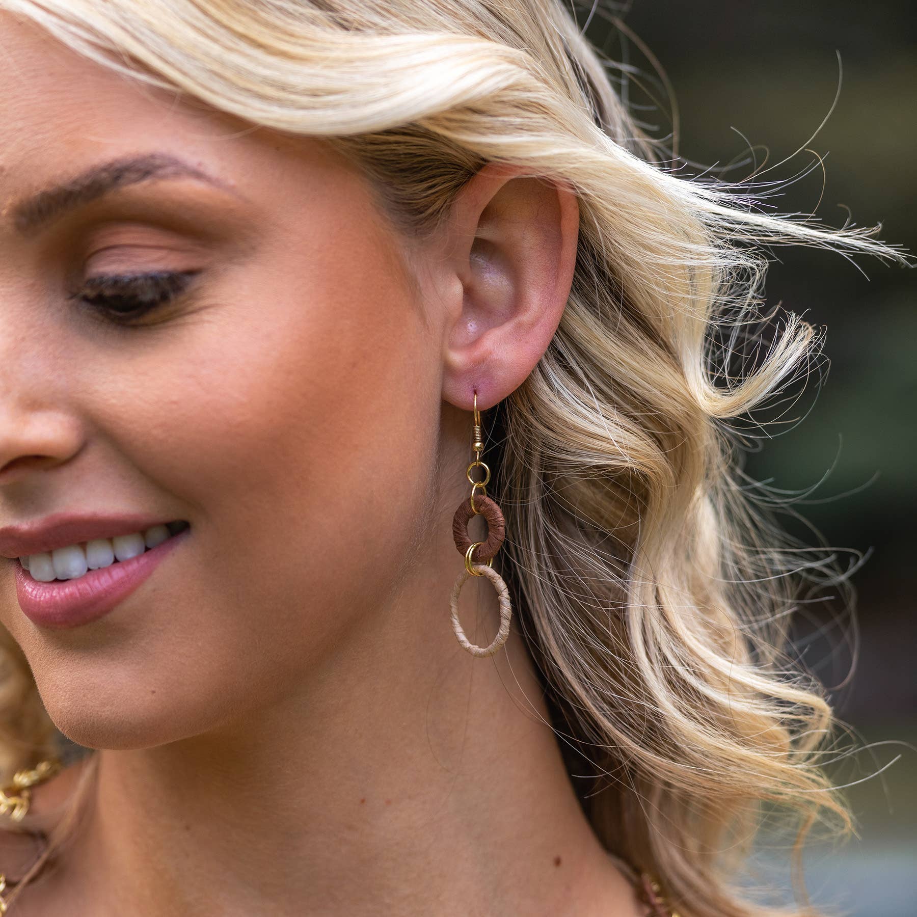 Sachi Raffia Rings Earrings - Tan Large and Small Rings