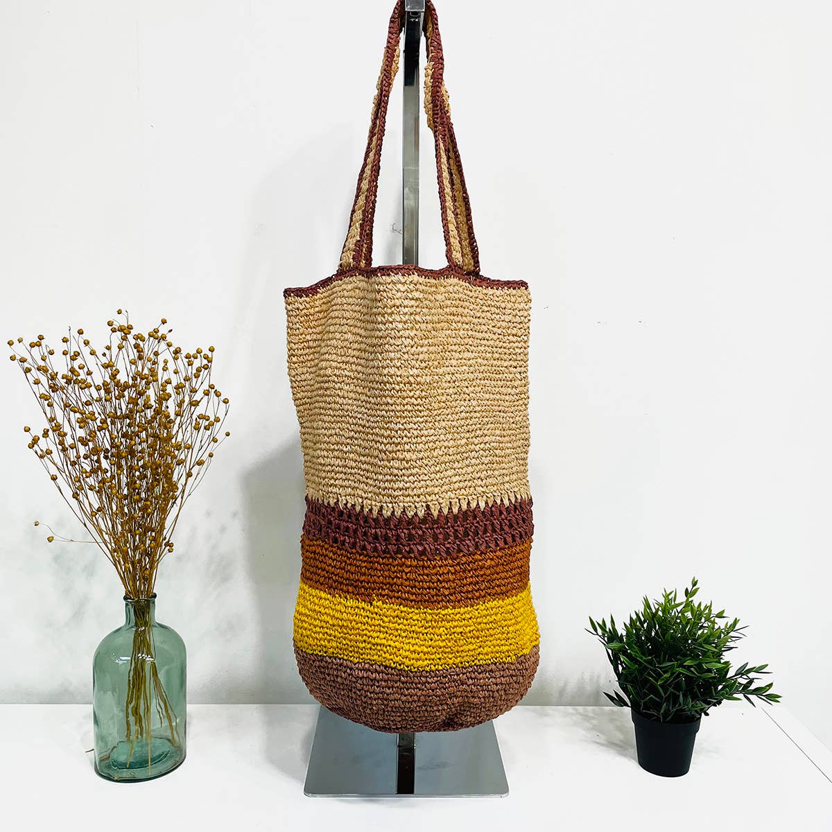 Zhuri Bag - Large Raffia Tote - Brown Tones