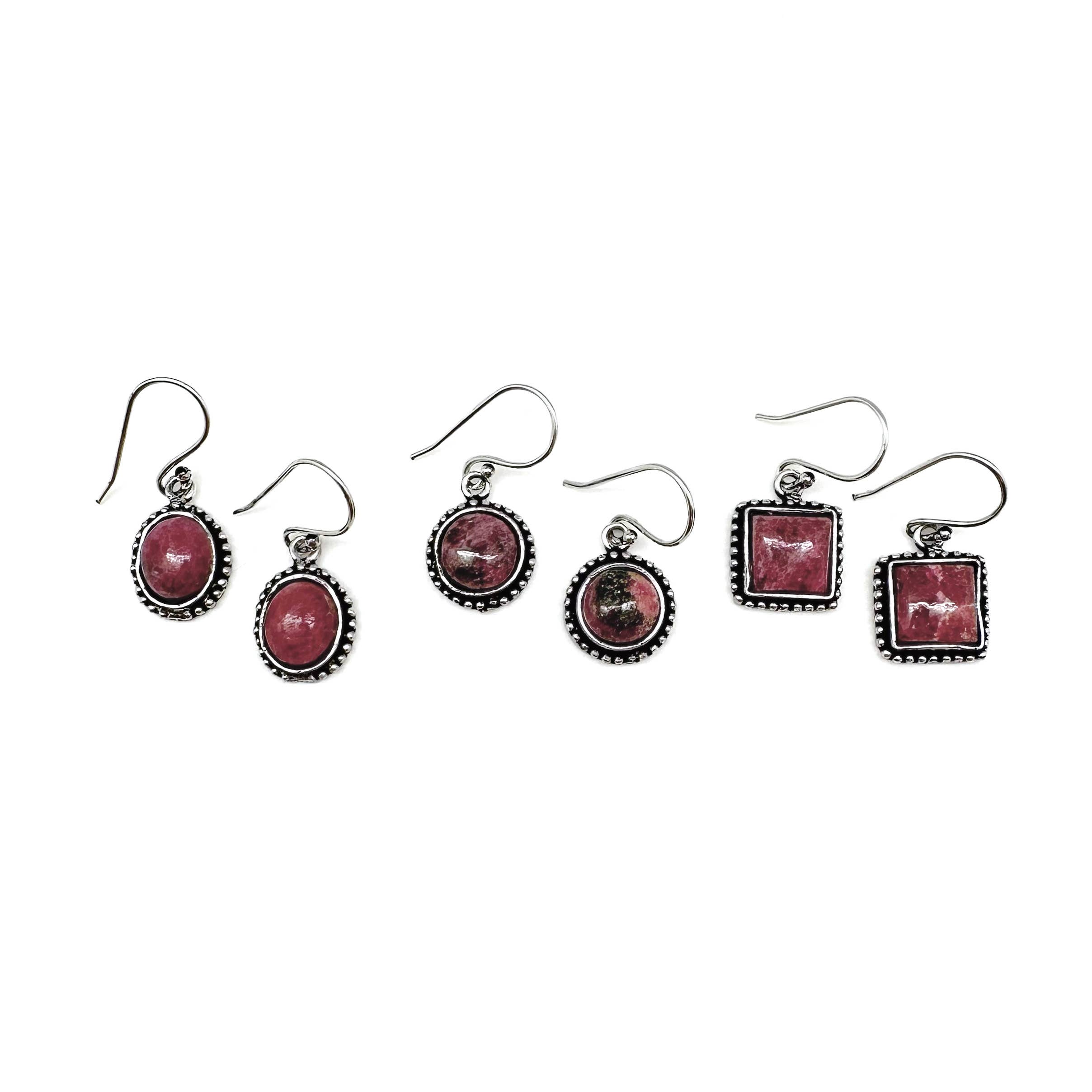 Handcrafted Semiprecious Small Stone Earrings - Rhodonite
