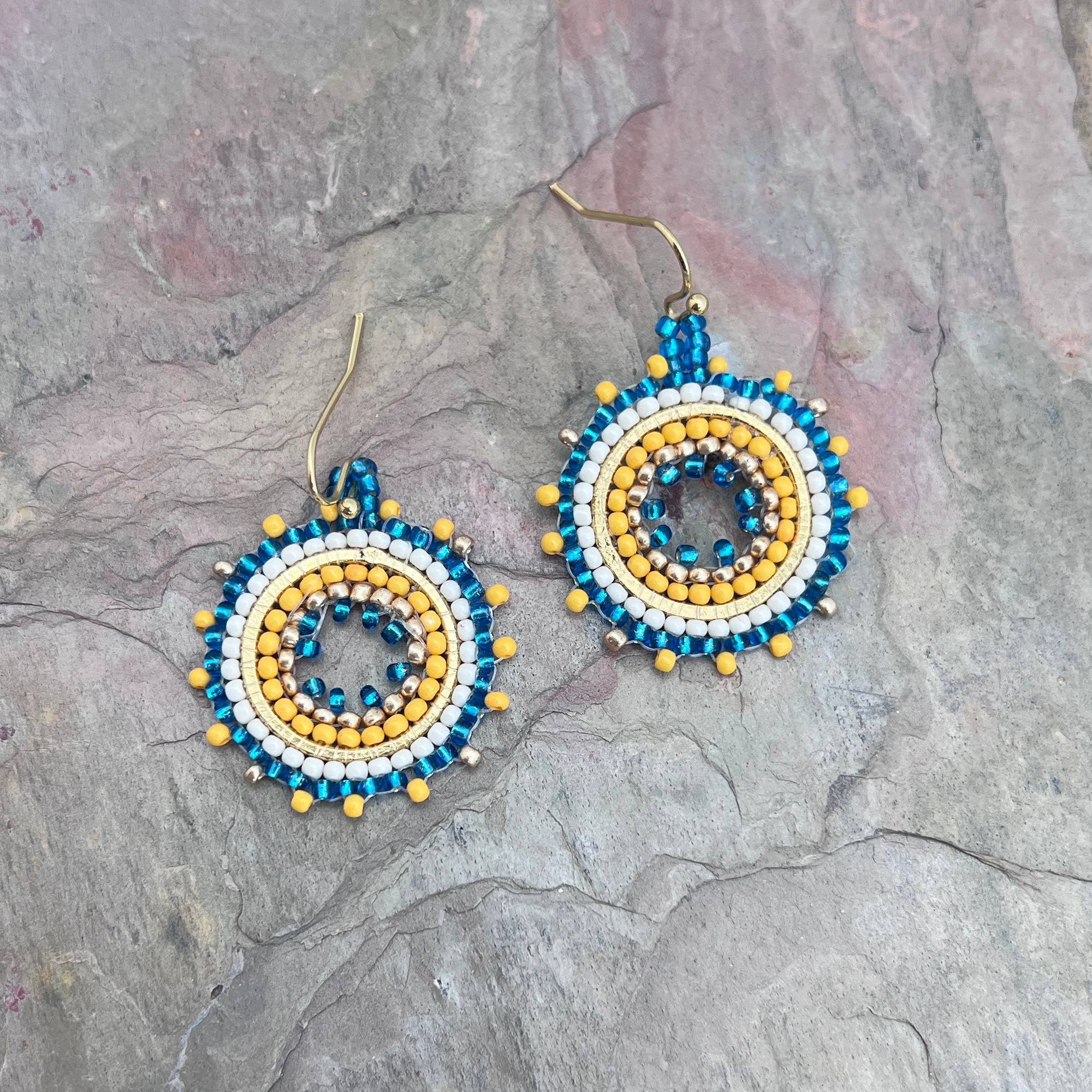 Seed Bead Mandala Hoop Earrings- Multiple Color Styles