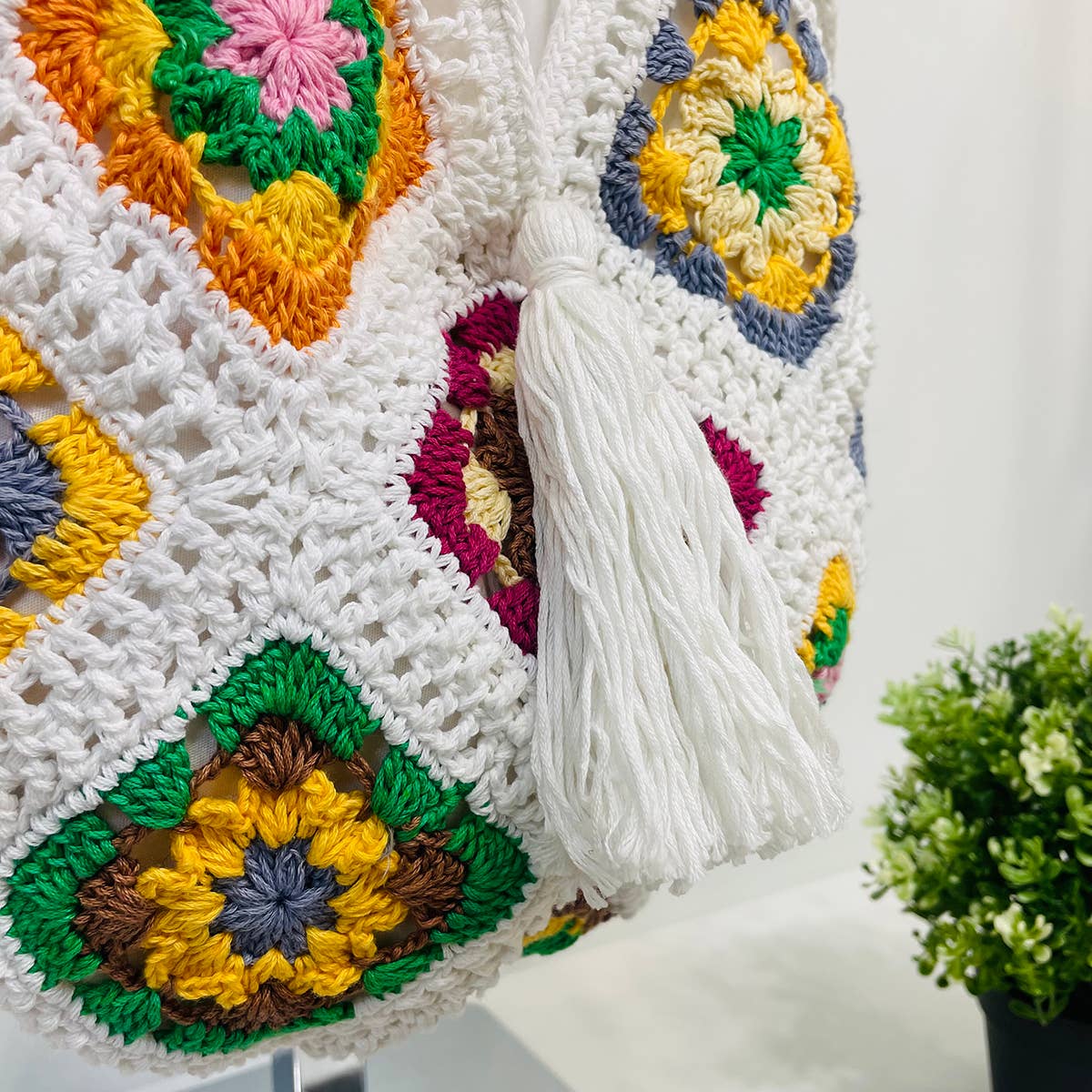 Laya Cotton Crochet Shoulder Bags- White