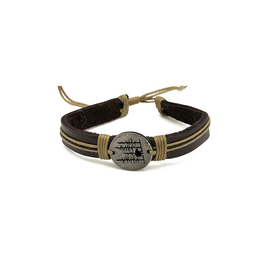 Pull Tie Leather Bracelet - Bear in the Woods