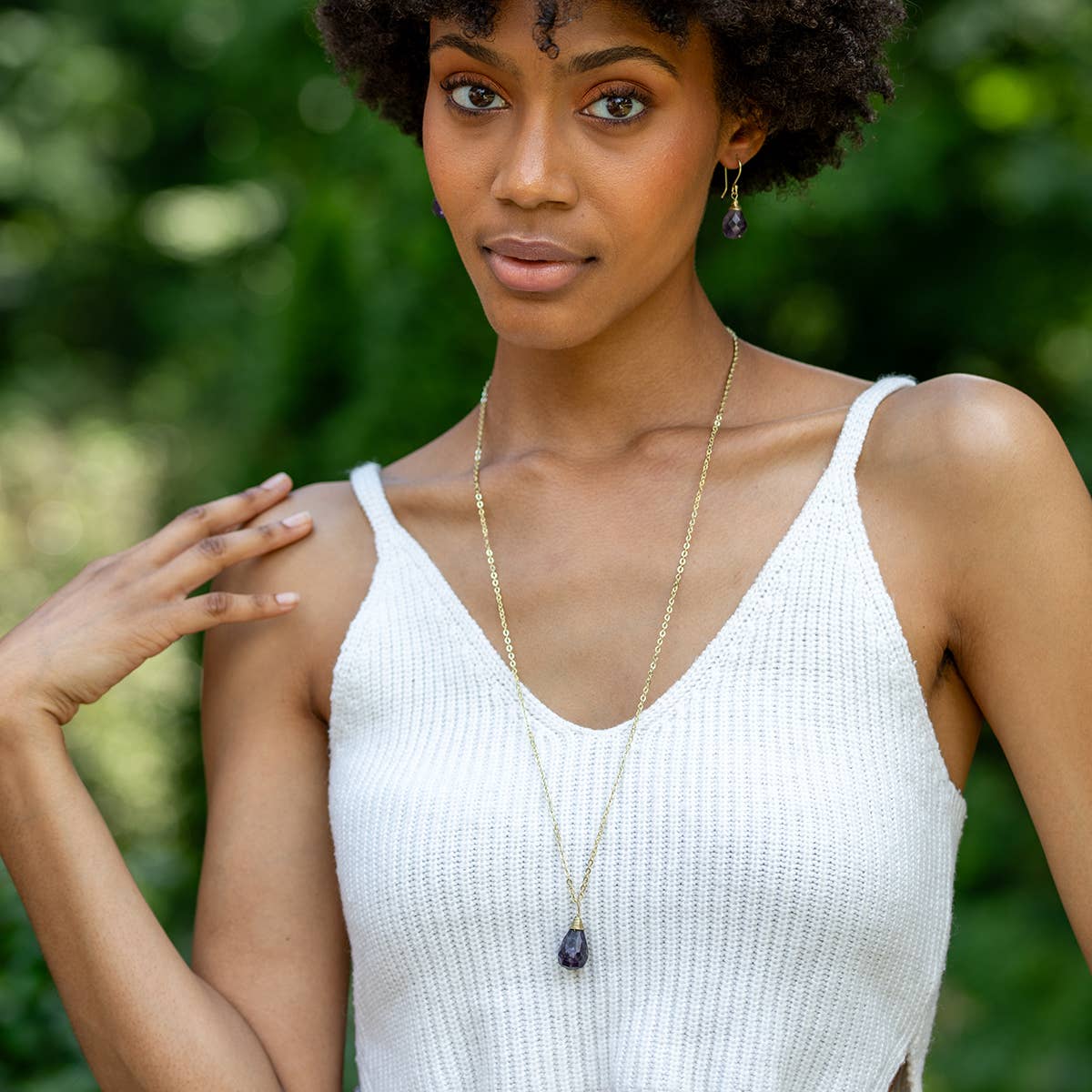 Gold-Plated Amethyst Teardrop Necklace