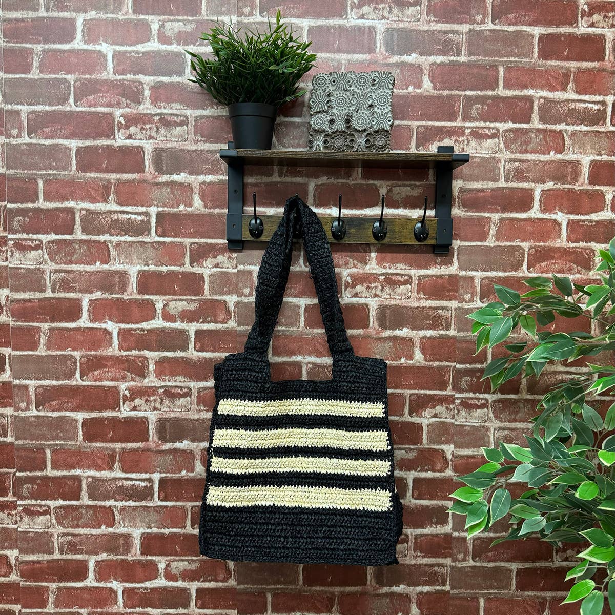 Kauai Bag - Black Box Bag with White Stripes
