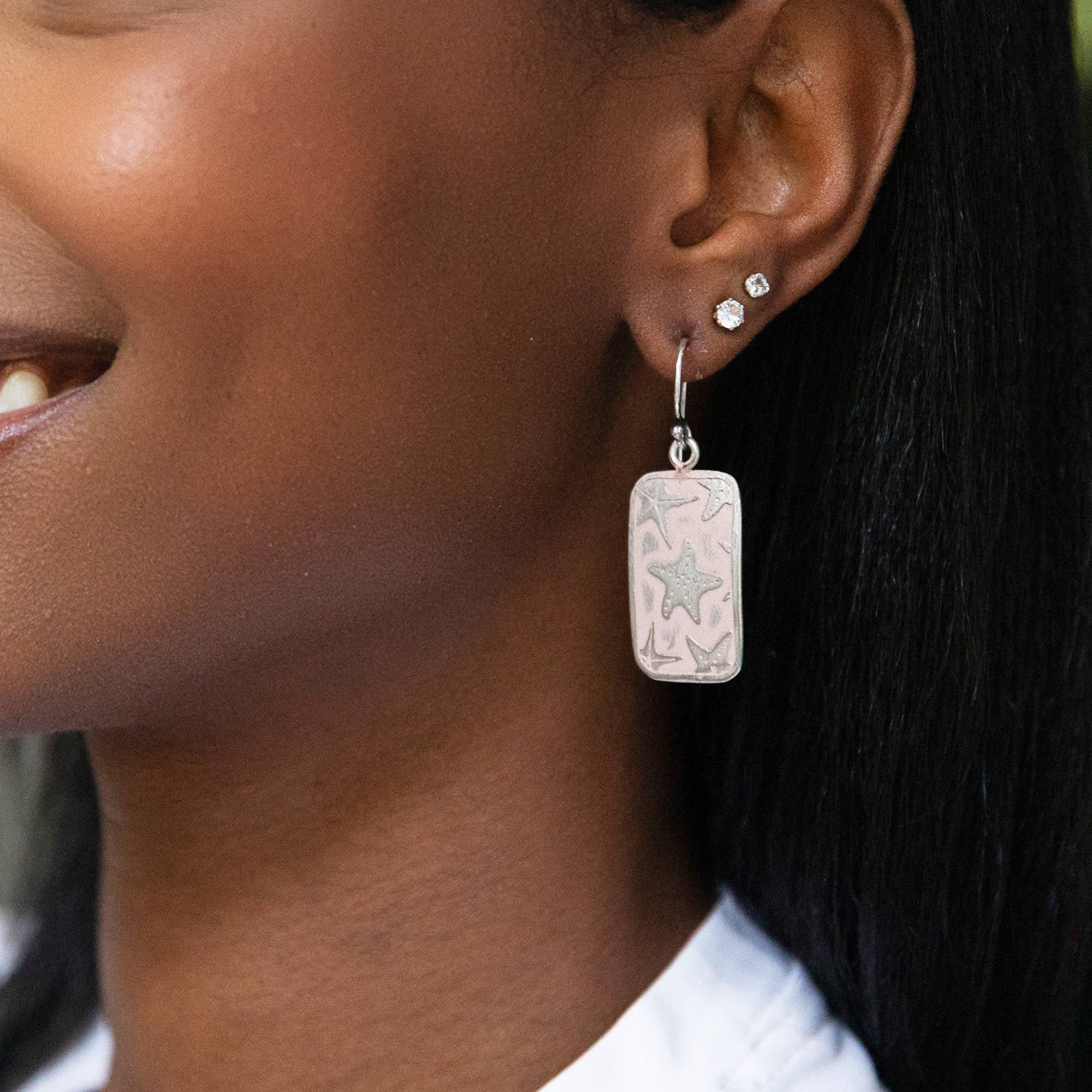 Handcrafted Light Pink Starfish Patina Earrings