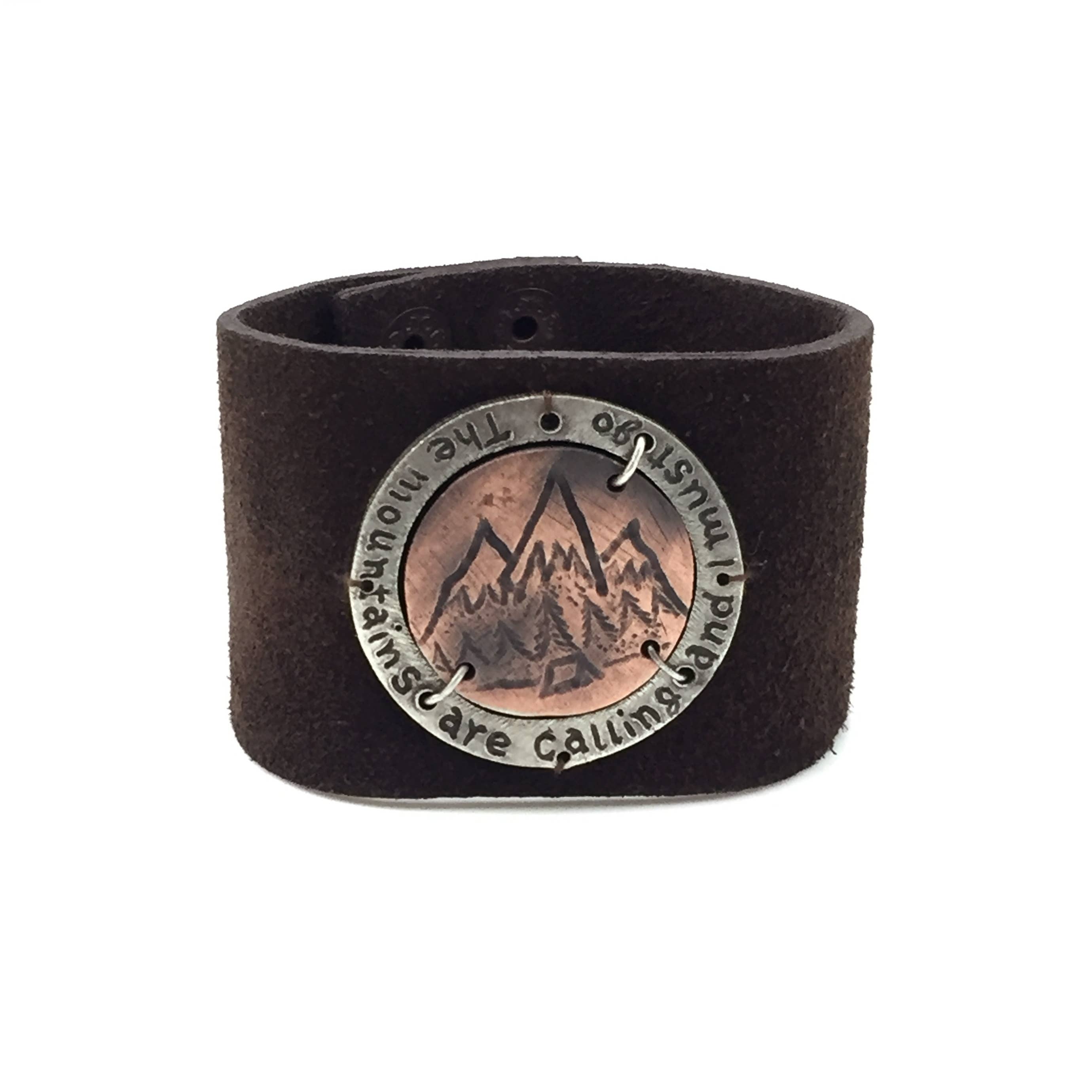 Leather Snap Bracelet - The Mountains Are Calling...
