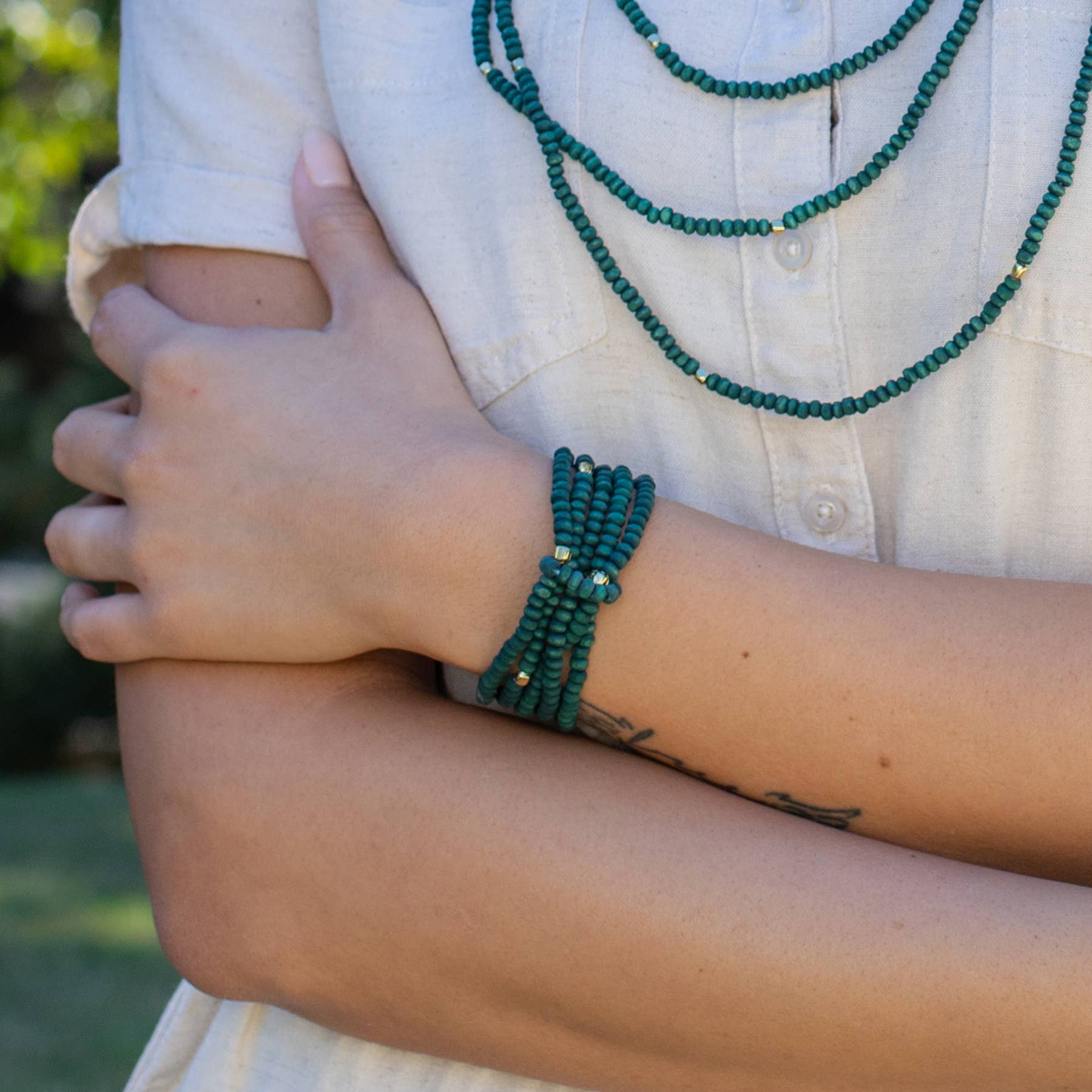 Sachi Chromatic Hues - Dark Green Multi-Strand Bracelet