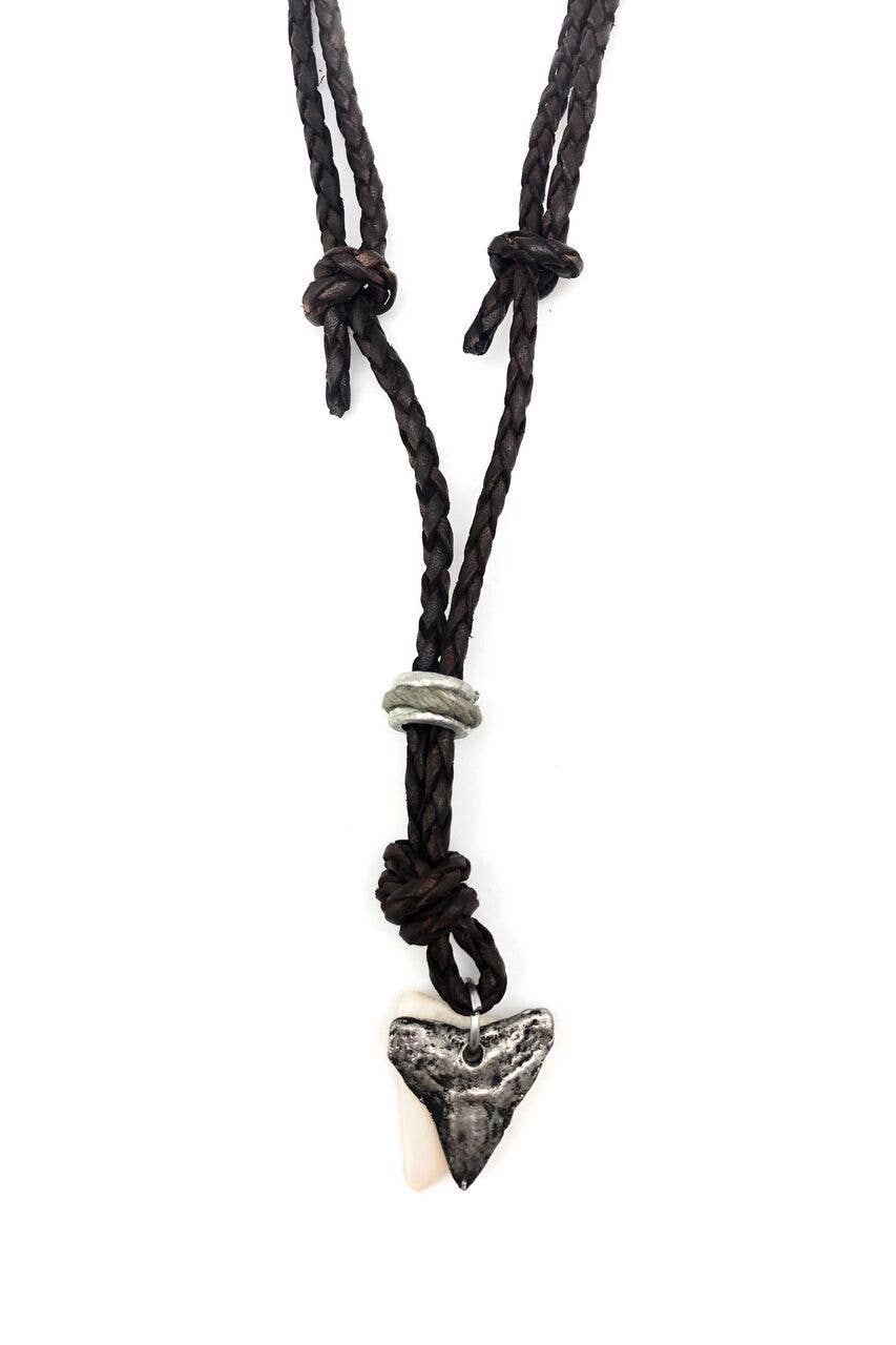 Aadi Shark Tooth Braided Leather Men's Necklace