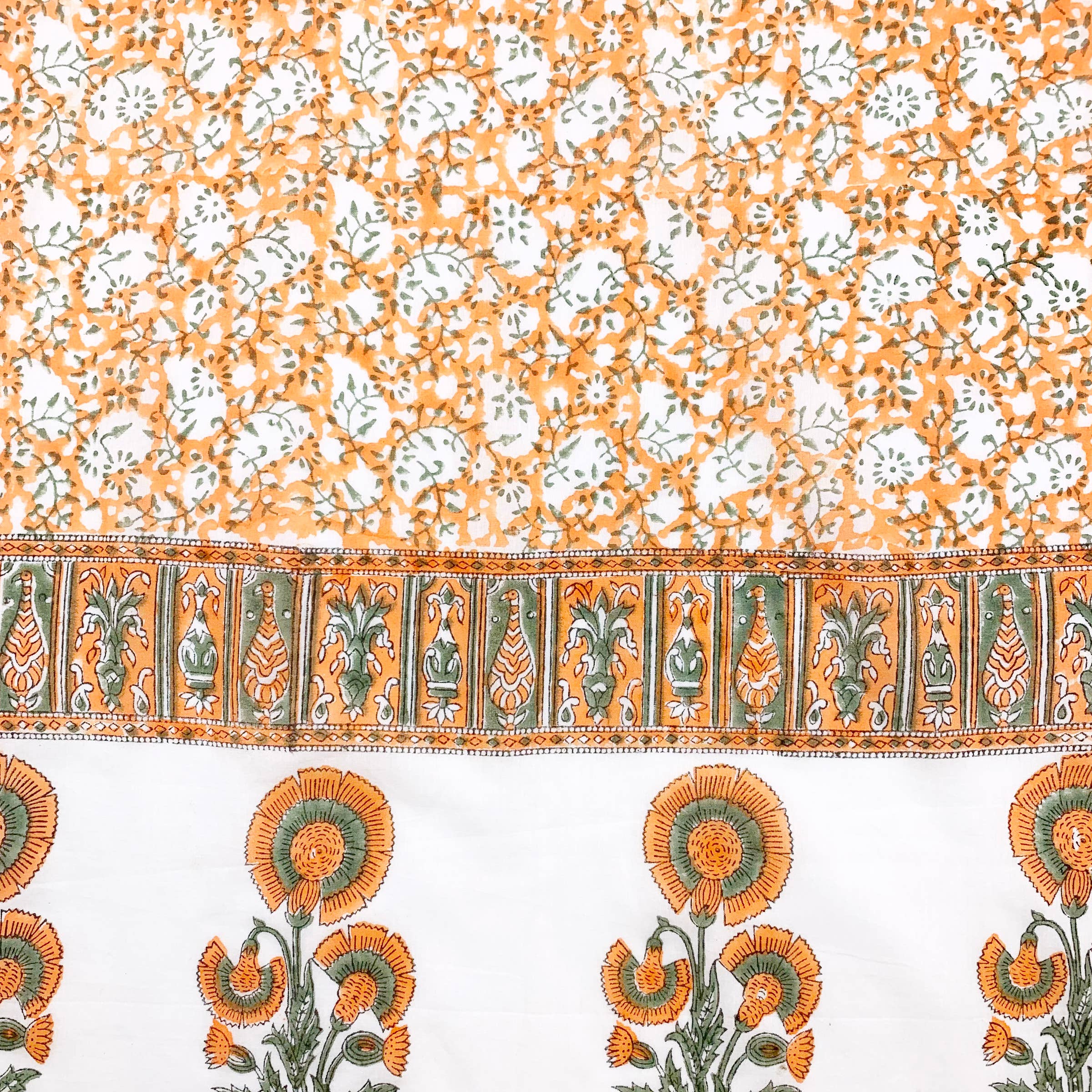 Block Printed Cotton Scarf - White with Yellow Flowers