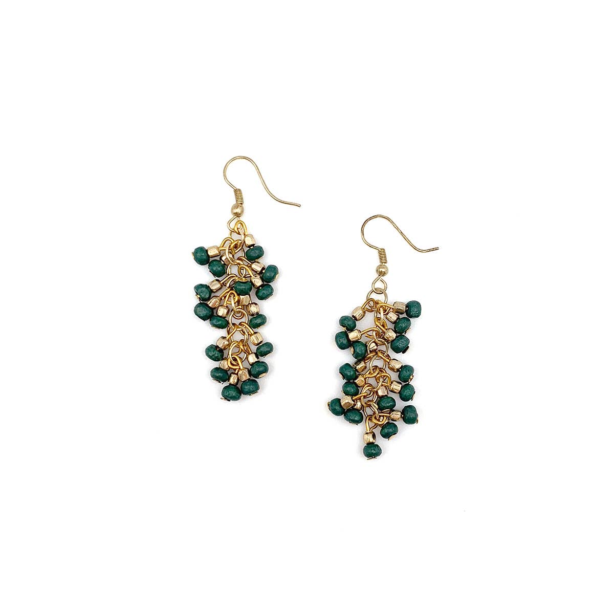 Sachi Chromatic Hues - Dark Green Dangle Cluster Earrings
