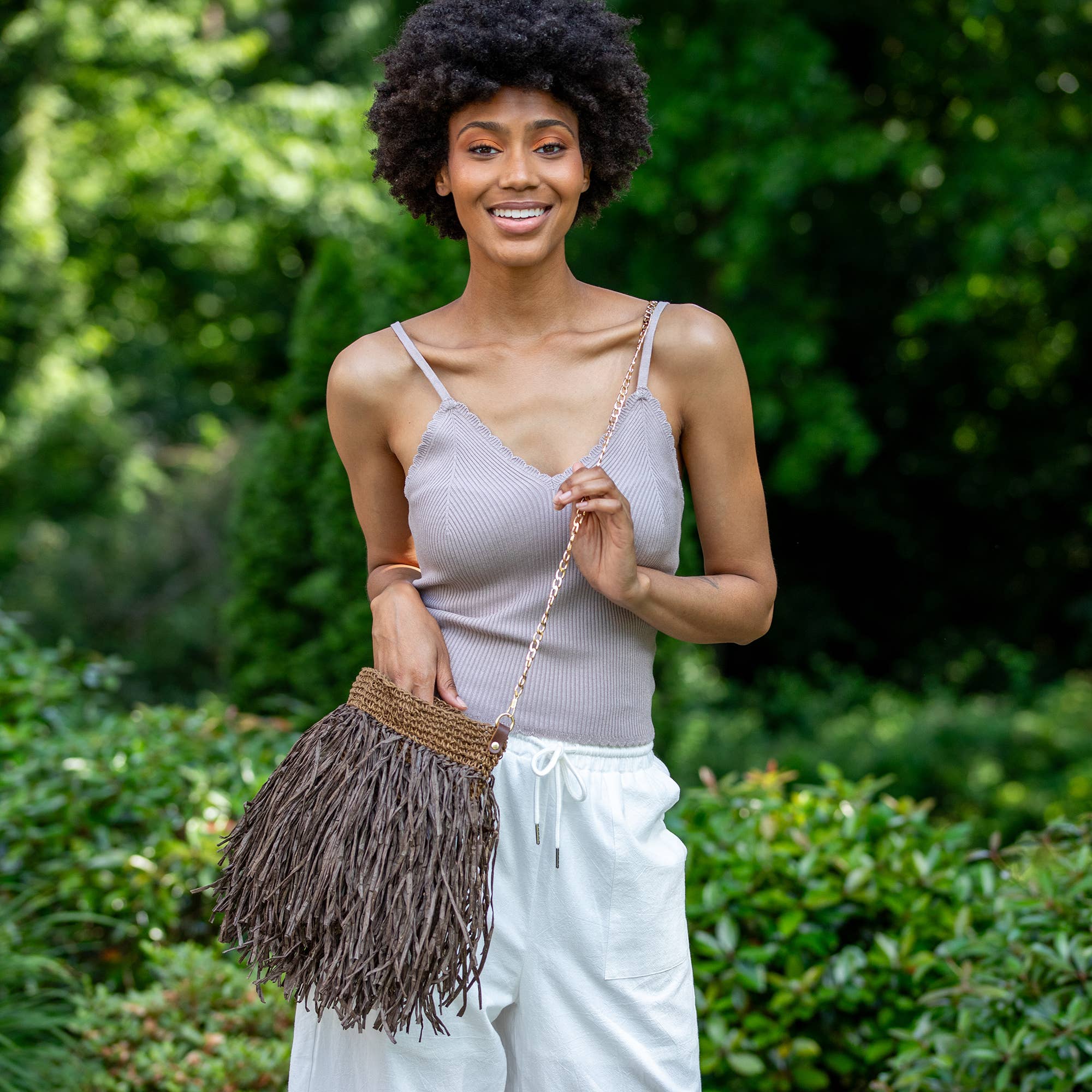 Luau Cross Body Bag - Brown Raffia Fringe Bag