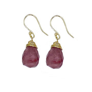 Gold-Plated Strawberry Quartz Teardrop Earrings