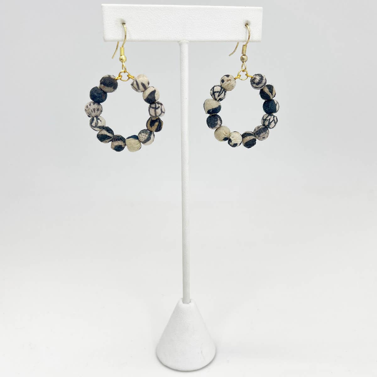 Aasha Monochrome Small Hoop Kantha Handcrafted Earrings