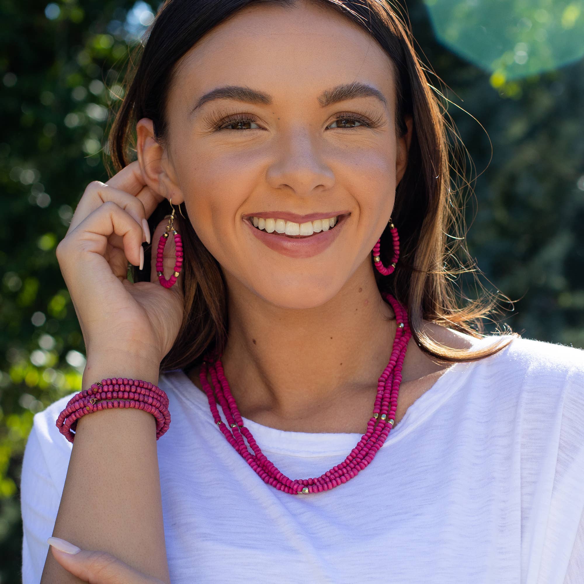 Sachi Chromatic Hues - Fuschia Short Multi-Strand Necklace