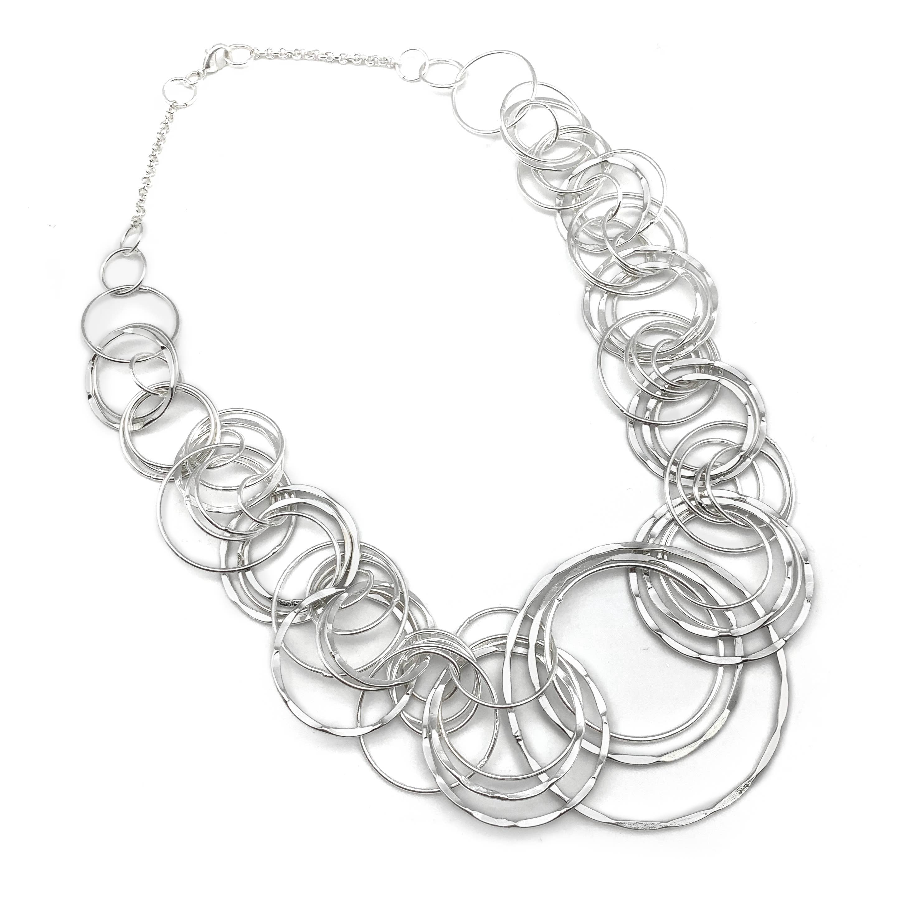 Hammered Silver Plated Rings Statement Necklace – Anju - Wholesale