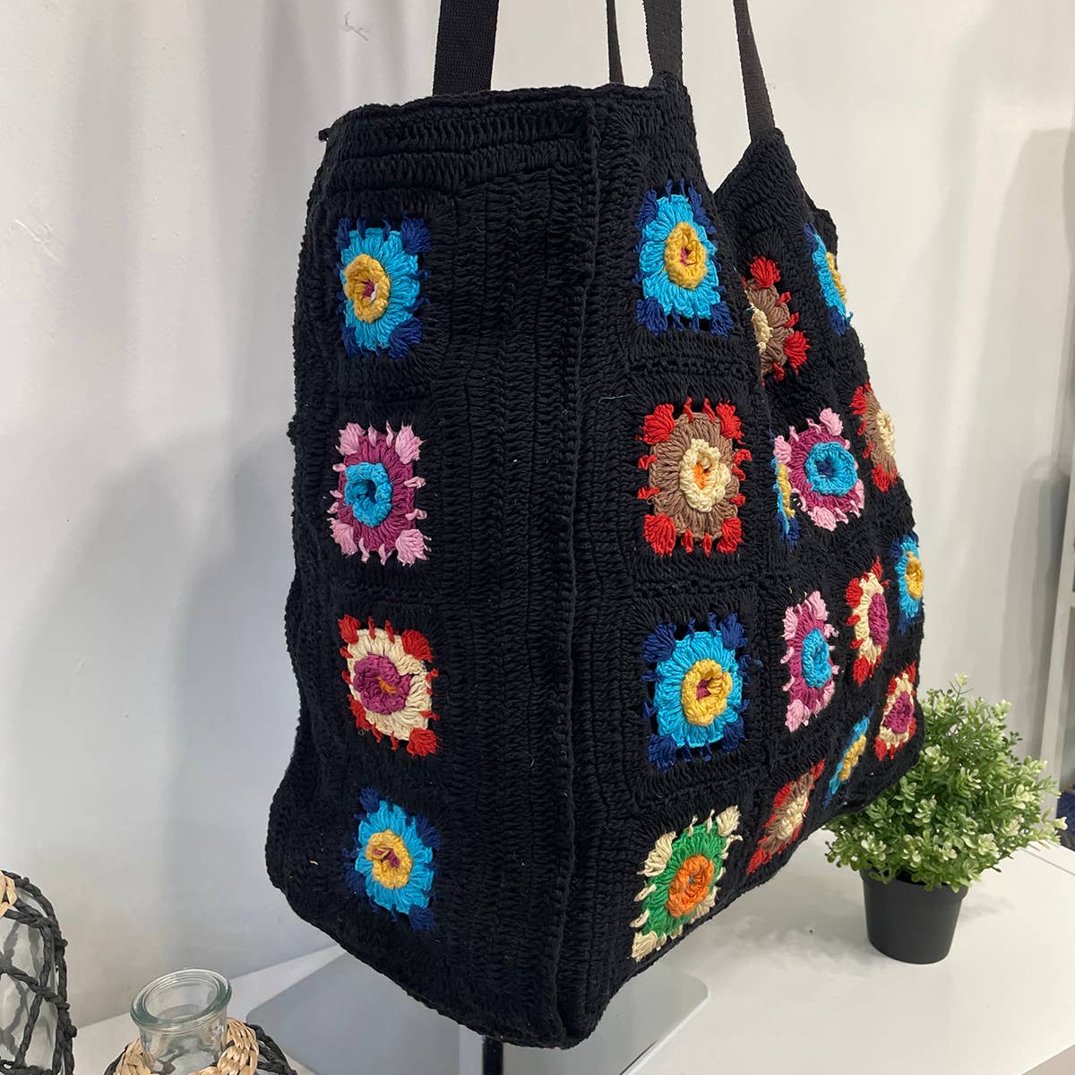 Laya Cotton Crochet Large Tote Bag - Black