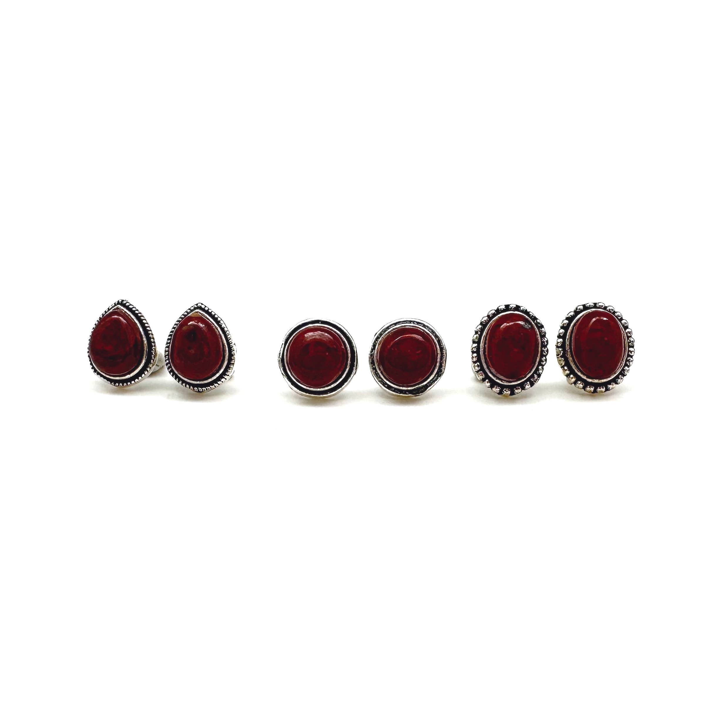 Handcrafted Semiprecious Stone Post Earrings - Red Jasper