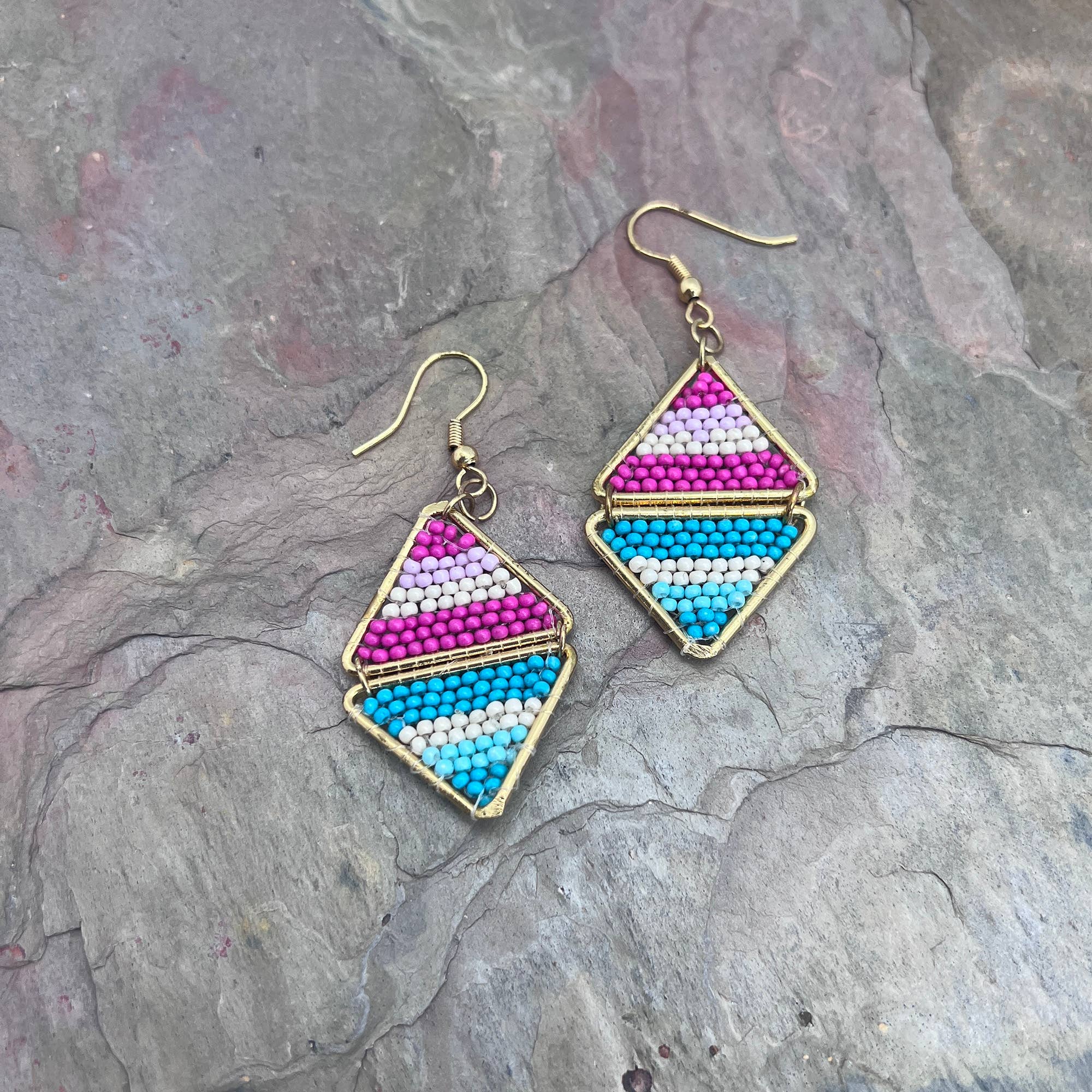 Seed Bead Layered Triangles Earrings - Multiple Color Styles