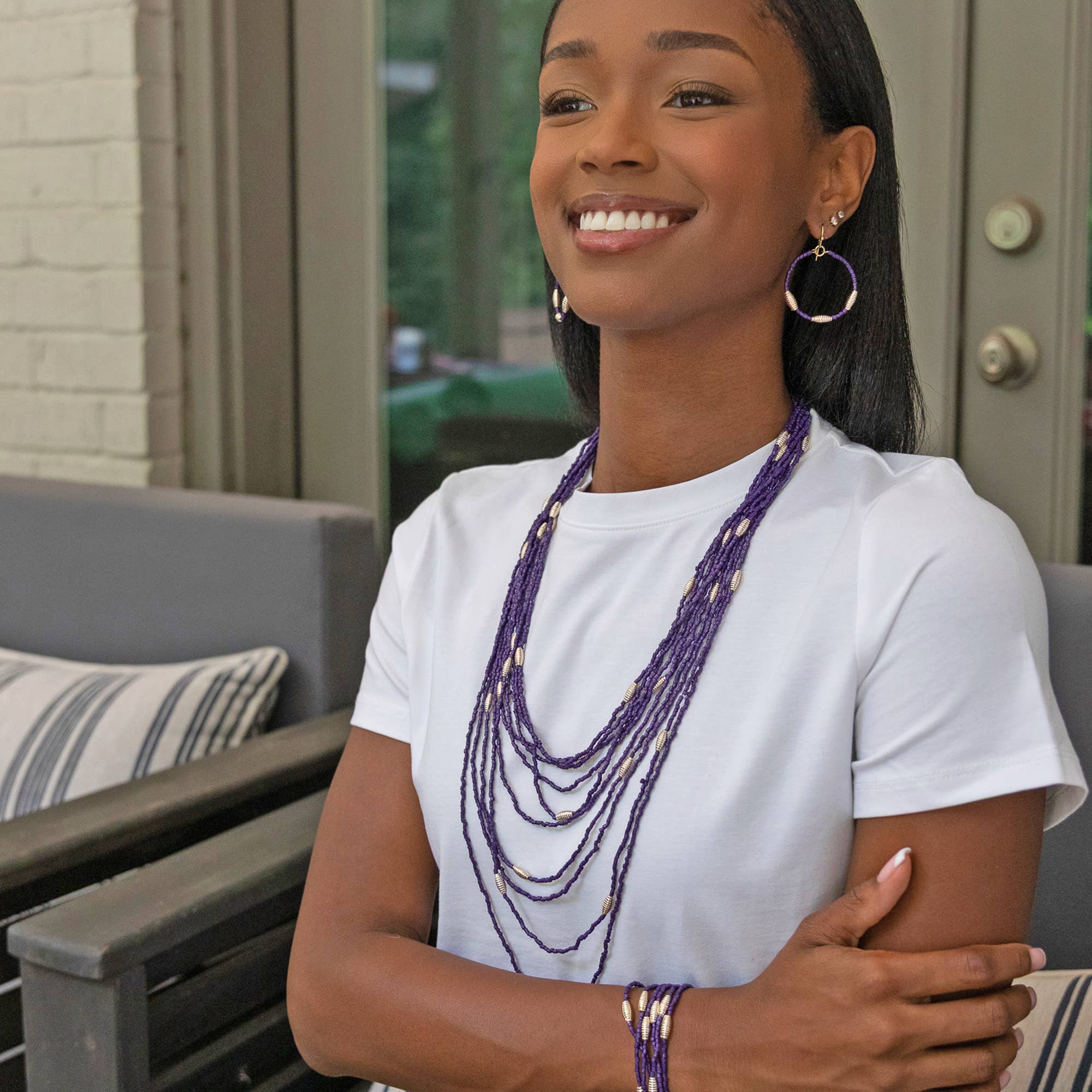 Seed Bead Multi-Strand Necklace - Purple