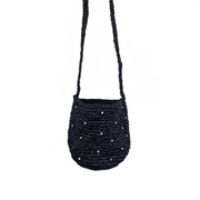Sylvie Bag - Raffia Bucket Bag with Rhinestones - Black