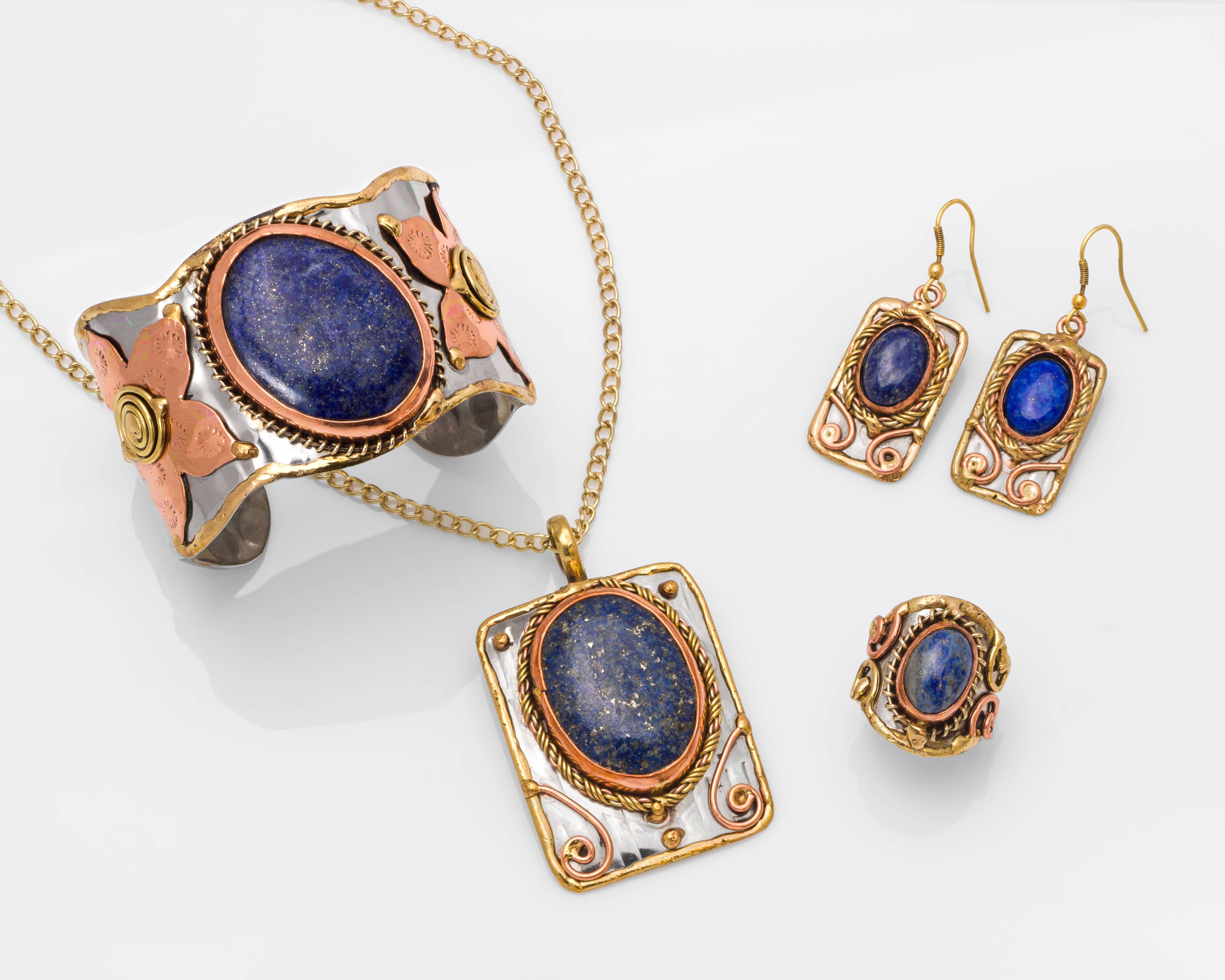 Mixed Metal and Lapis Lazuli Stone Earrings