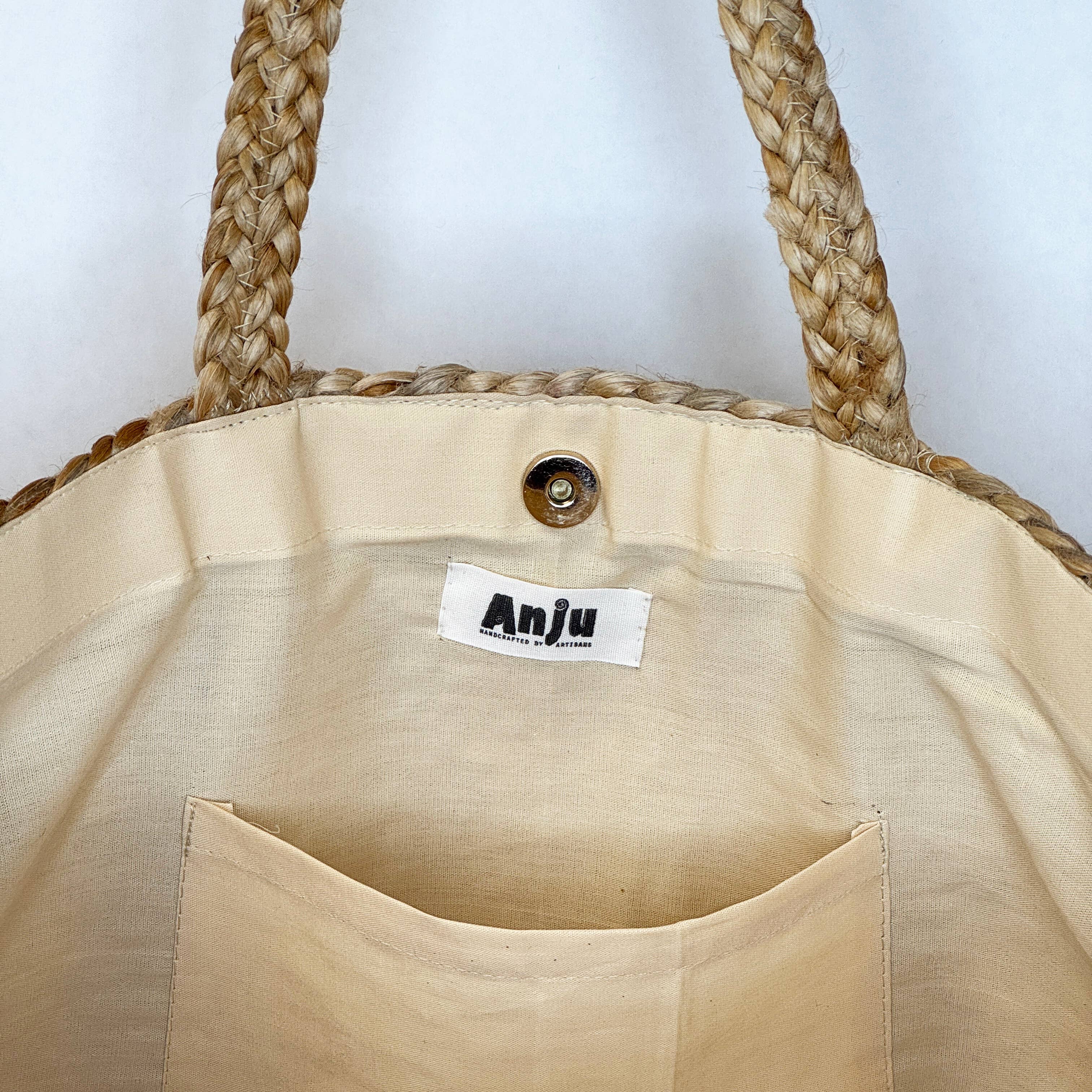 Nora Tote - Jute and Yellow Cotton Tote with Fringes