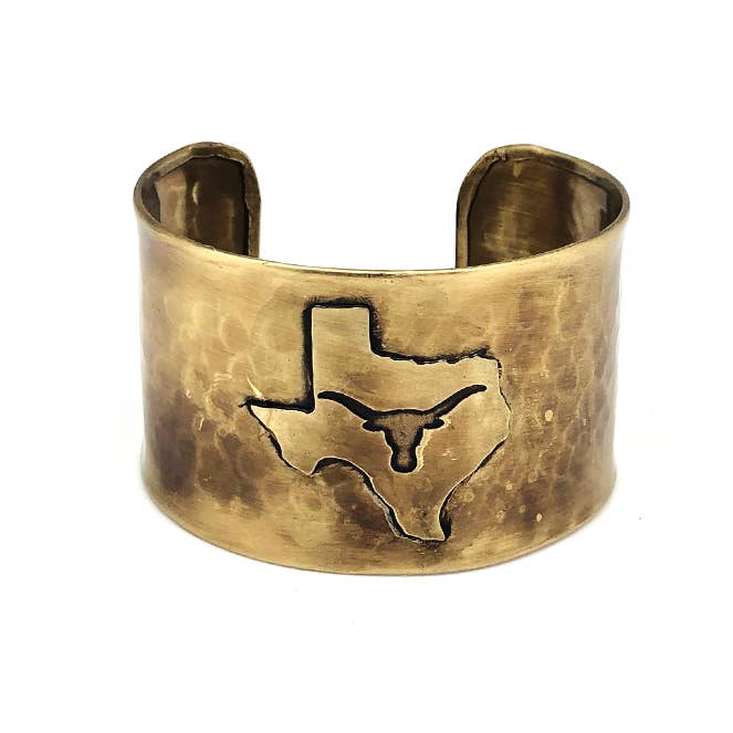 Antique Brass Adjustable Cuff Bracelet - Texas with Longhorn