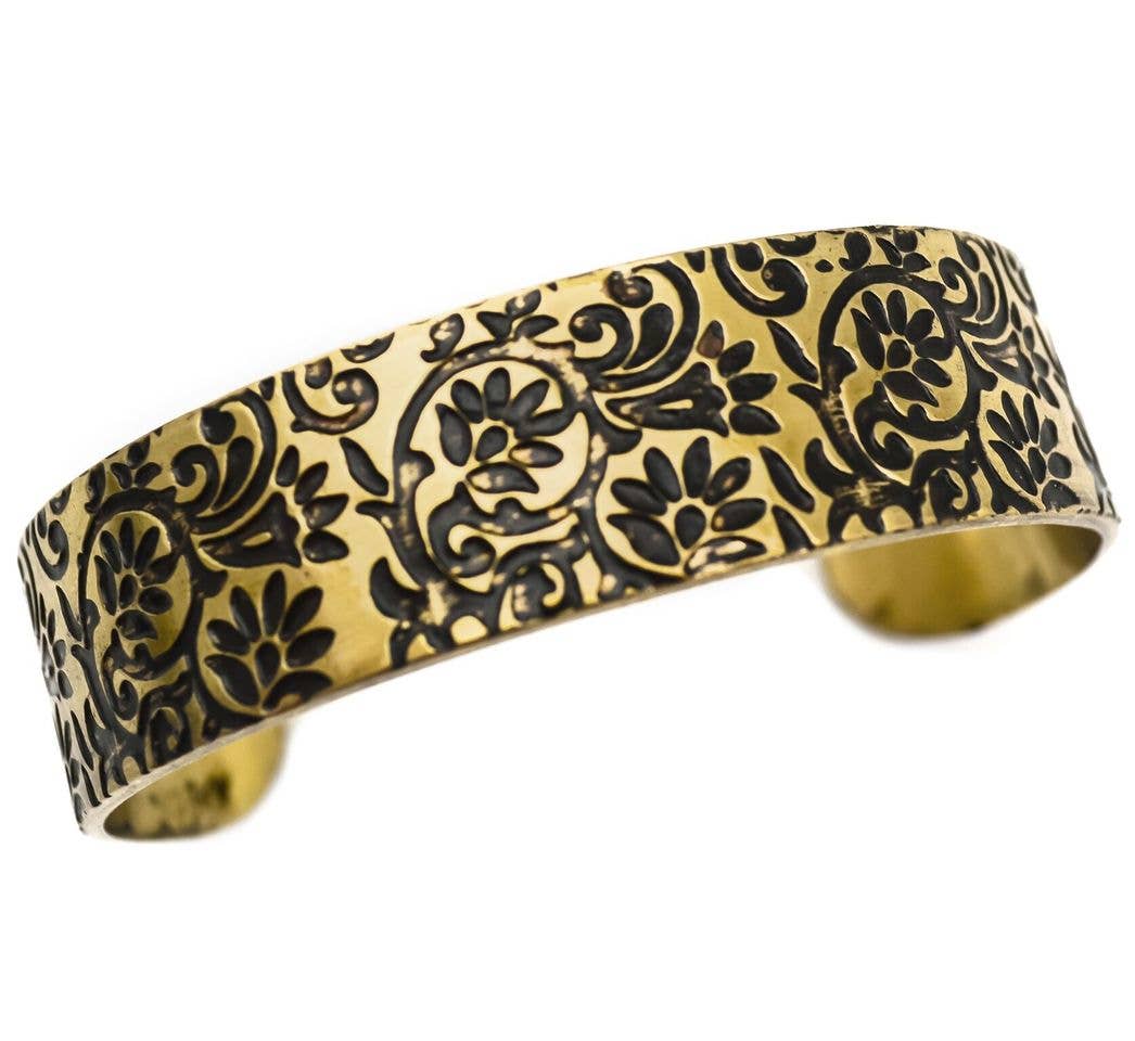 Ornate Brass Engraved Cuff Bracelet