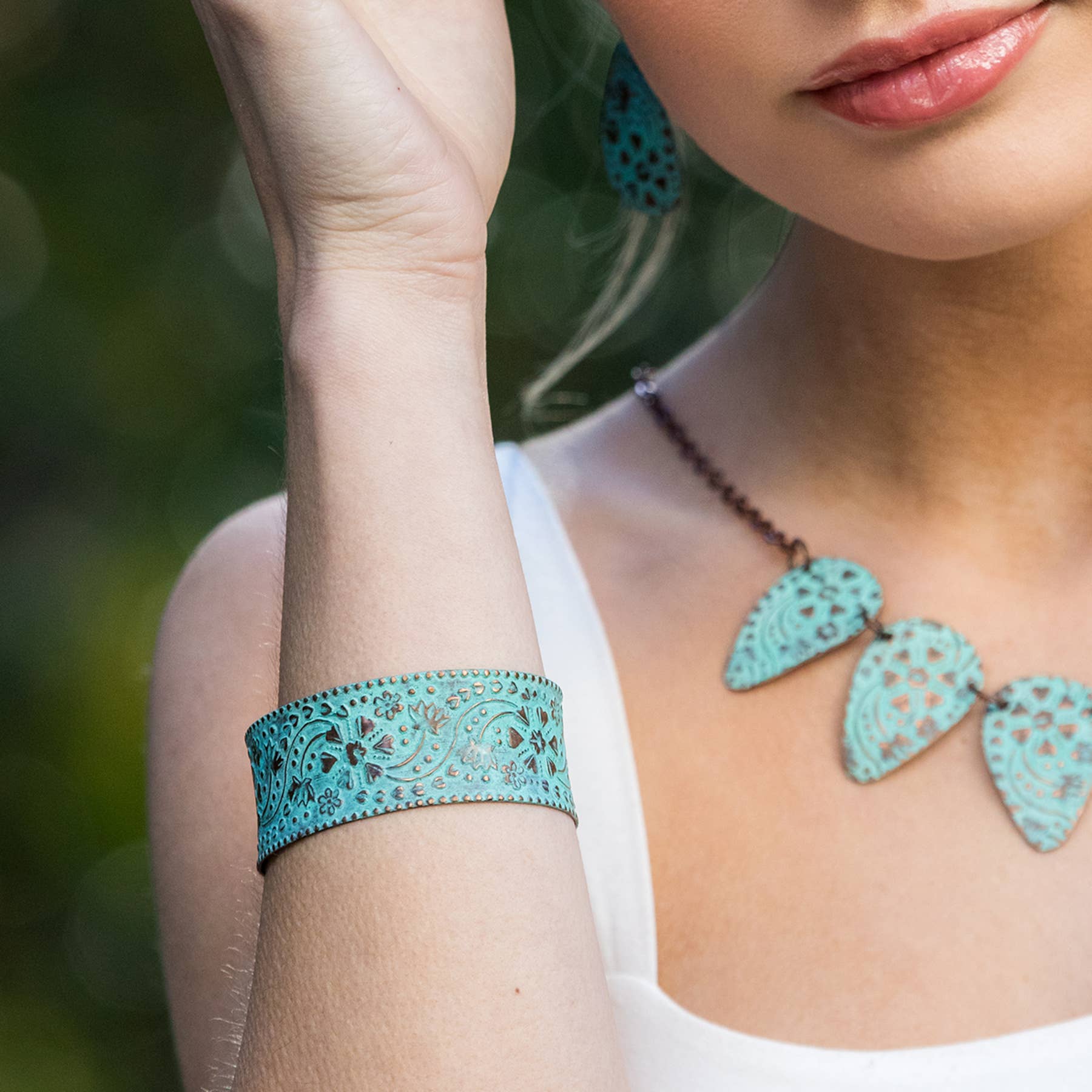 Copper Patina Bracelet and Earring Prepack with Display