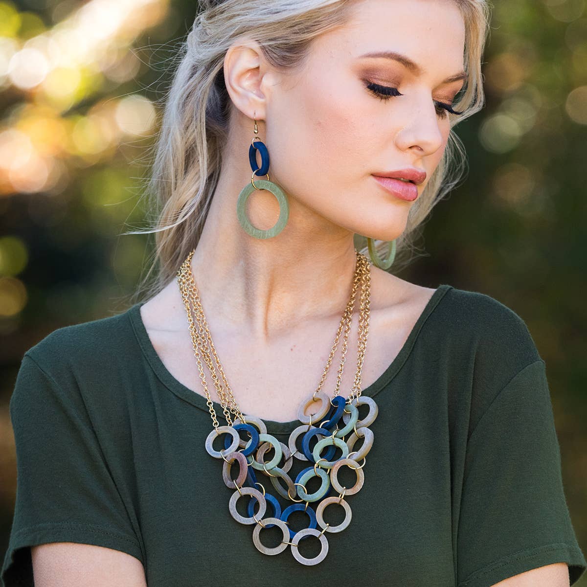 Omala Misty Greens Collection - Layered Rings Necklace