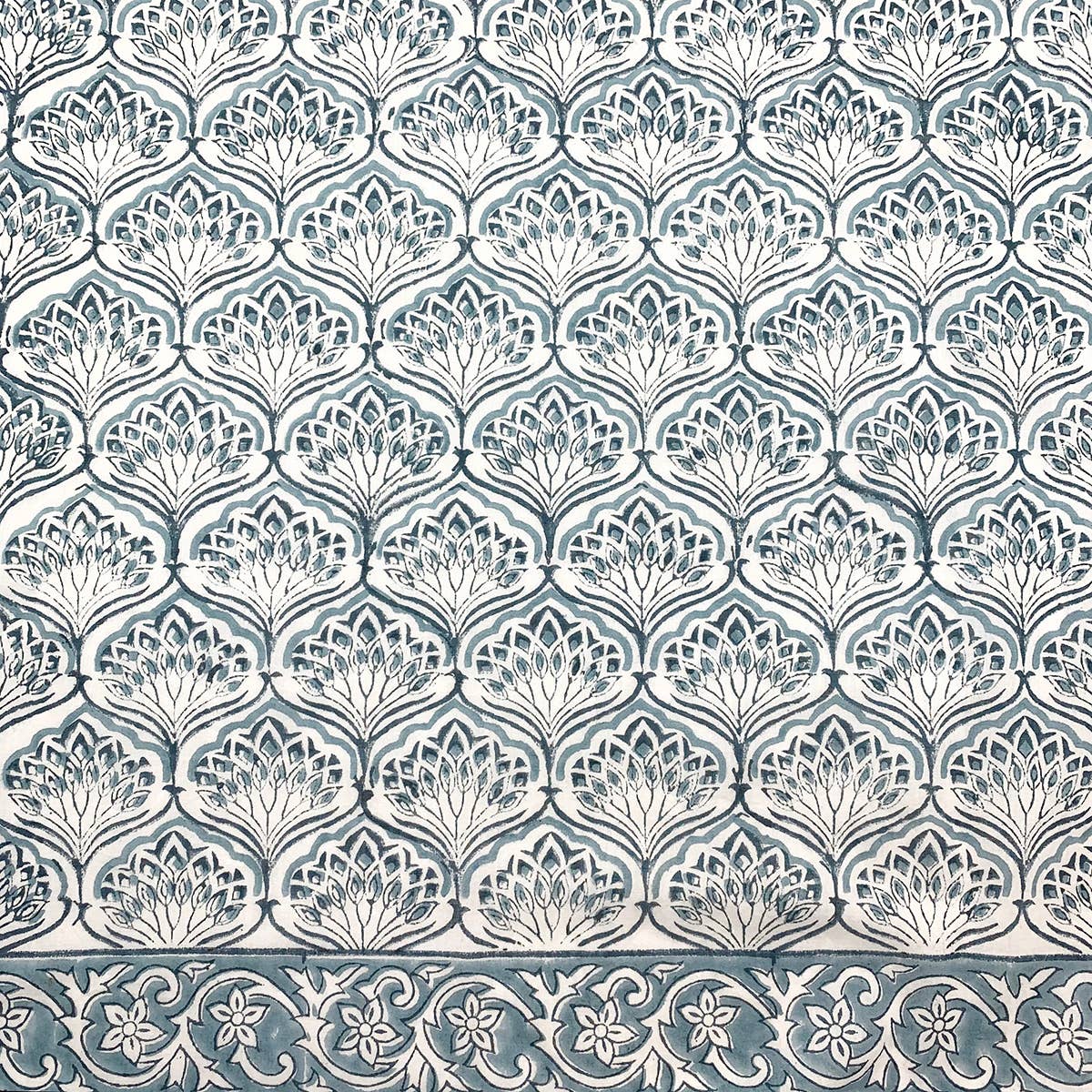 Block Printed Cotton Scarf - Grey Fanned Floral Print