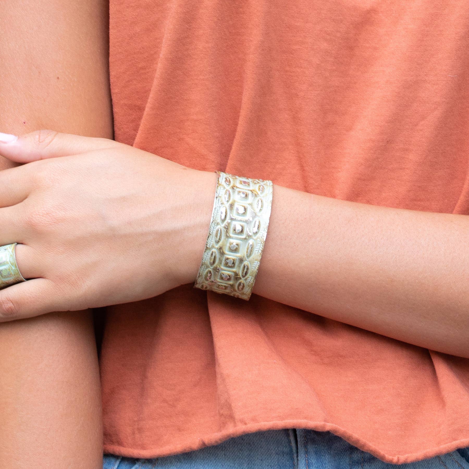 Silver Patina Bracelet - Mint Square Rivets