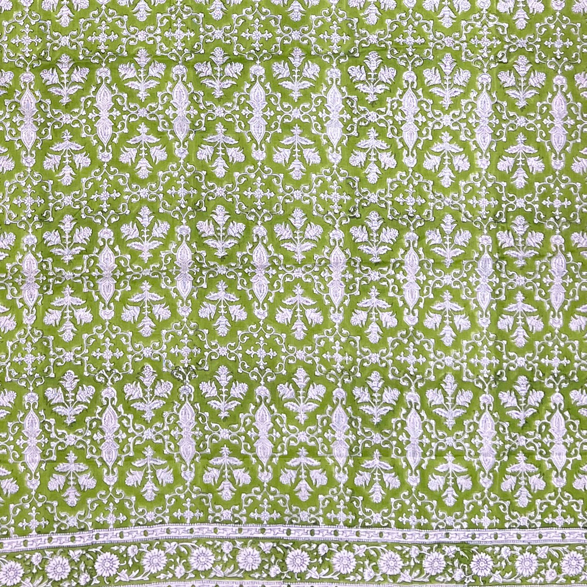 Handcrafted Cotton Sarong - Green Floral Damask