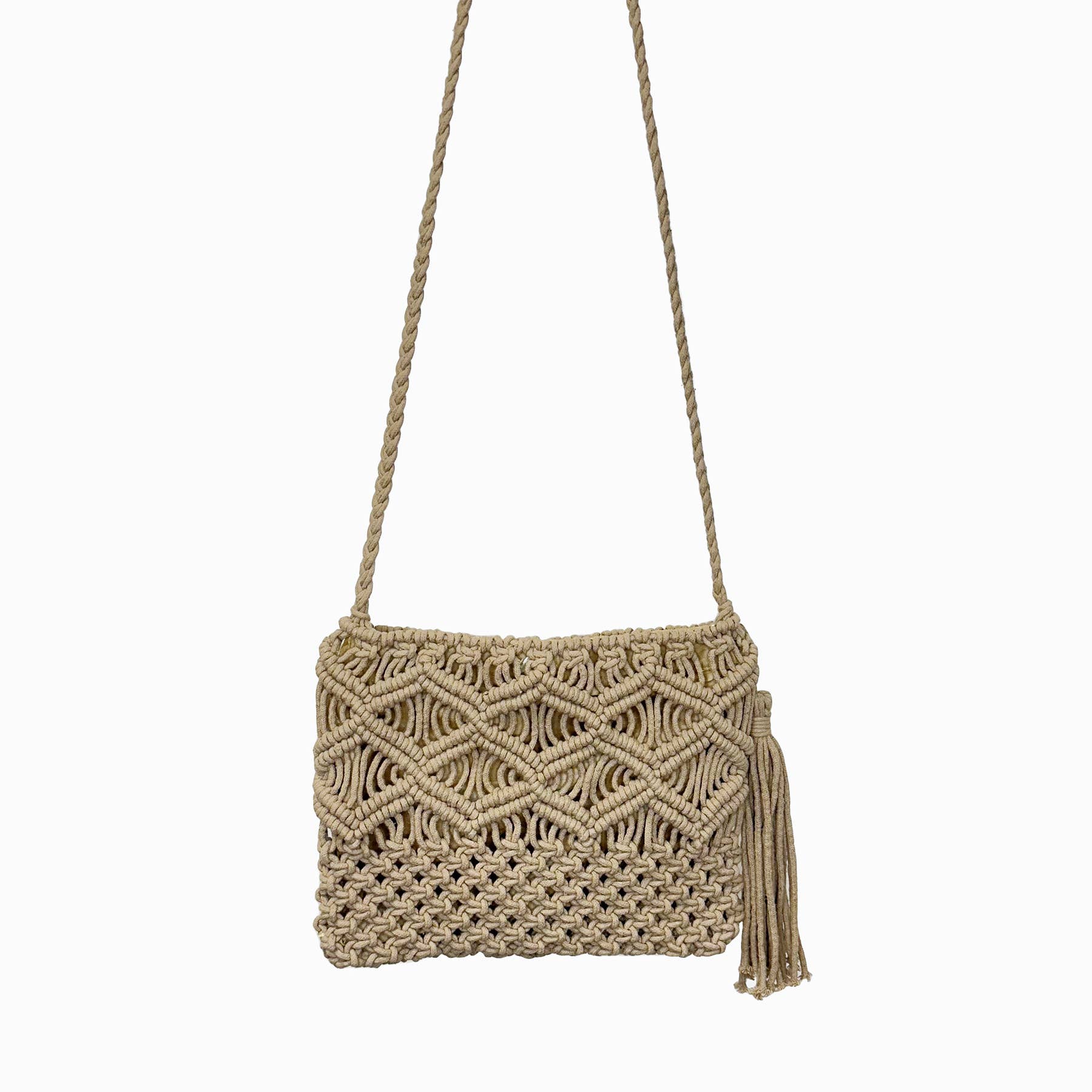 Adira Woven Cotton Crossbody Macrame Bags -Tan