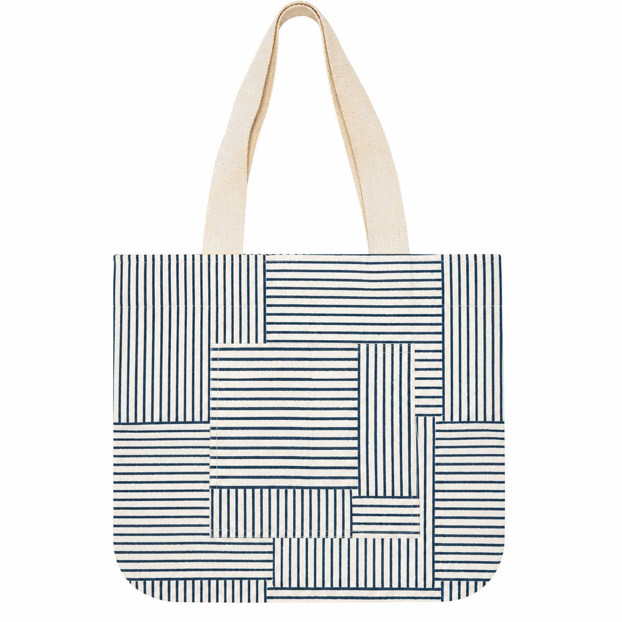 Handcrafted Block-Printed Canvas Pocket Tote  Sailor Chic