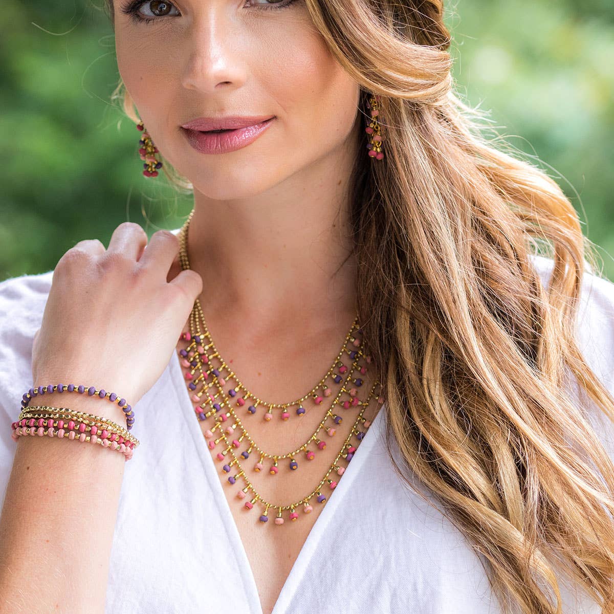 Sachi Mulberry Mix Necklace - Mixed 3 Strands Drop Beads