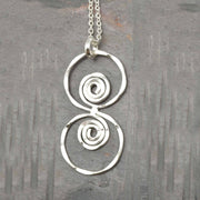 Silver Plated Pendant Necklace - Two Circles With Spirals