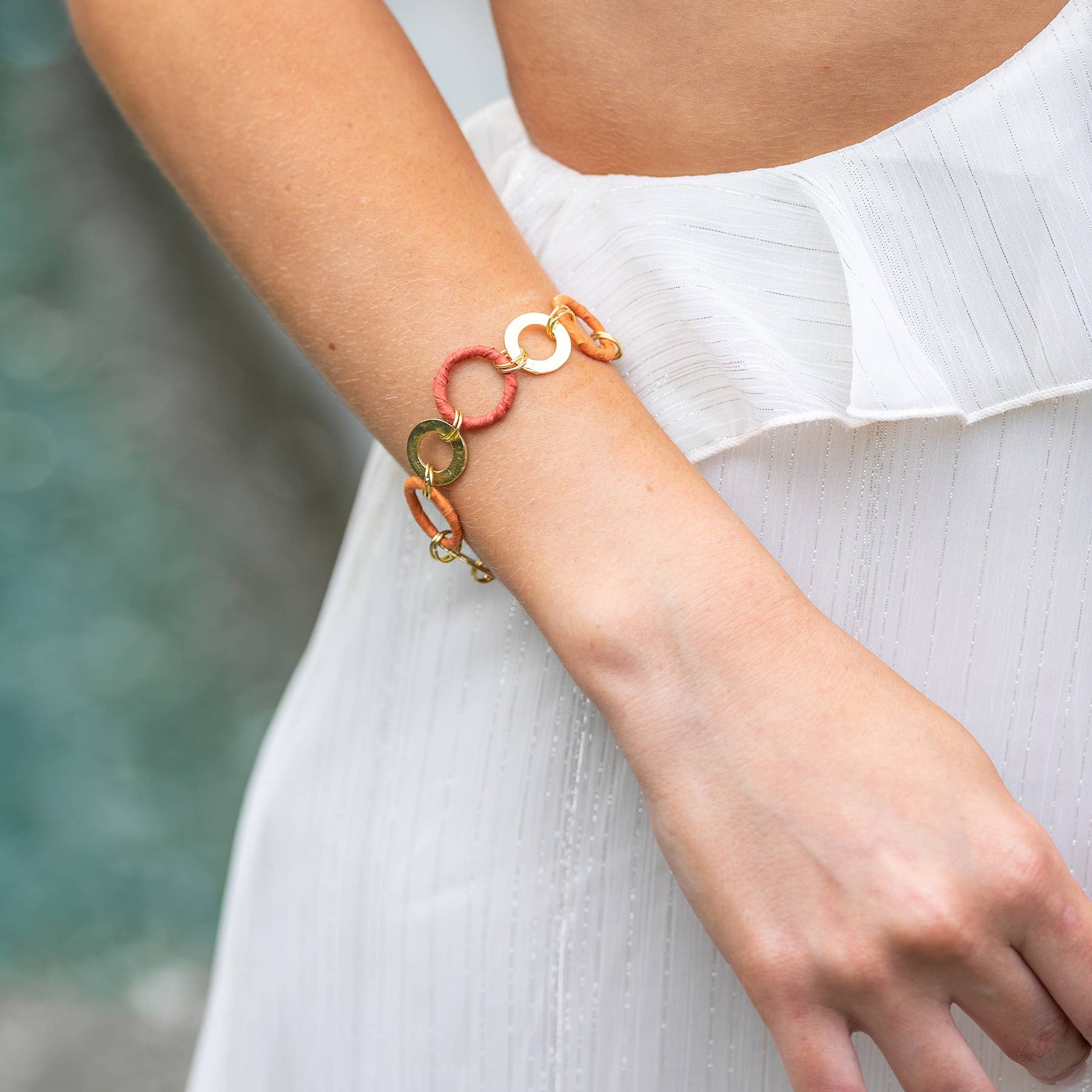 Sachi Raffia Rings Bracelet - Rust Large and Small Rings