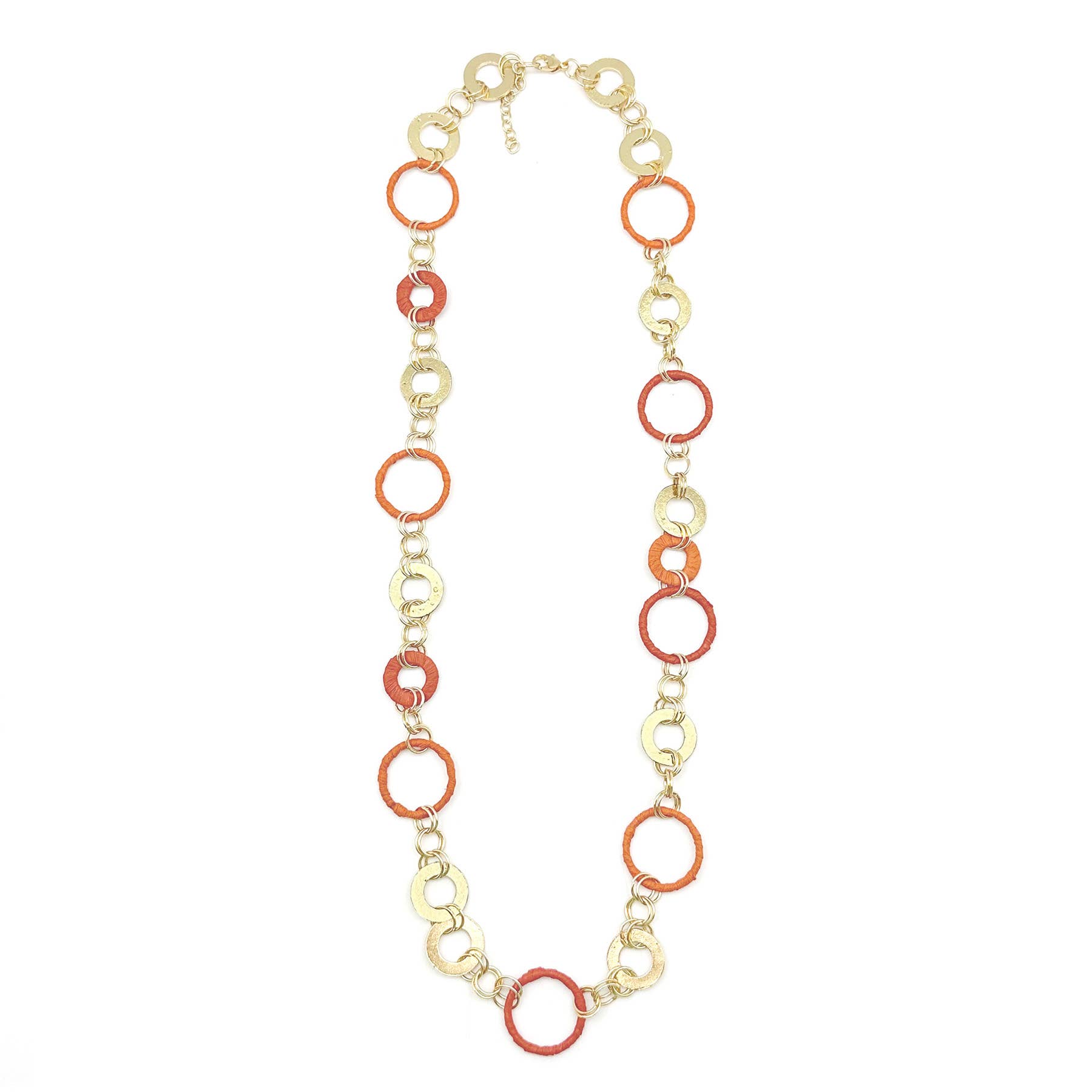 Sachi Raffia Rings Necklace - Rust Large and Small Rings
