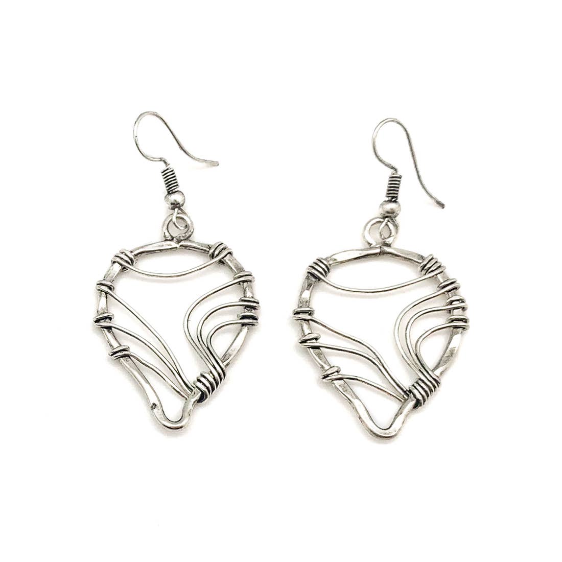 Banjara Wire Wrapped Silver Teardrop Earrings