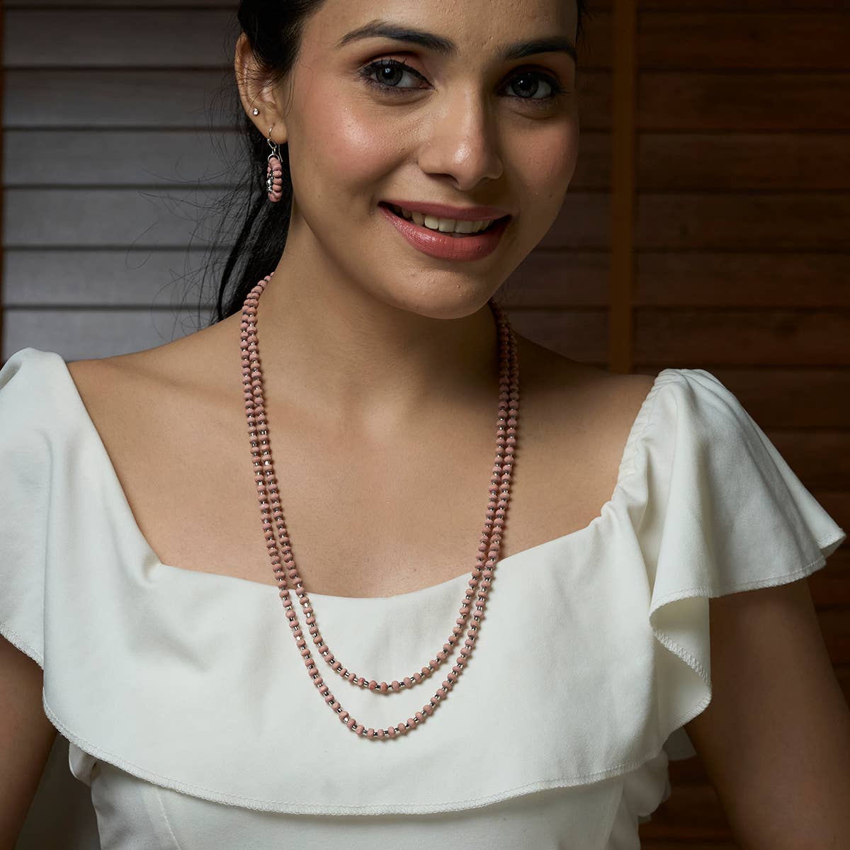 Sachi Long Wood Bead Necklace - Pink