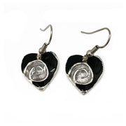 Pewter Earrings with Color Enamel - Black/Grey Heart