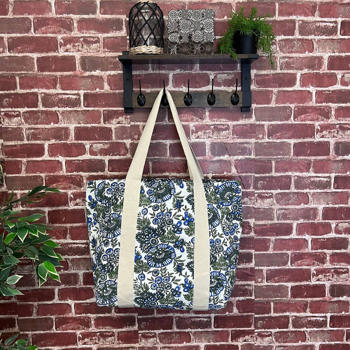 Handcrafted Canvas Bag with Block-Printed Forget me not
